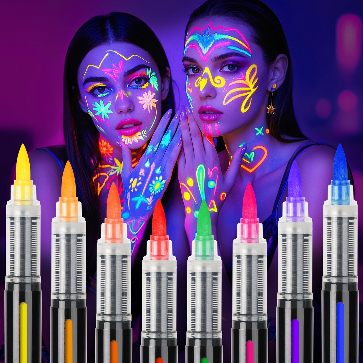 ThEast 8 pinturas cuerpo brillan bajo UV para festivales