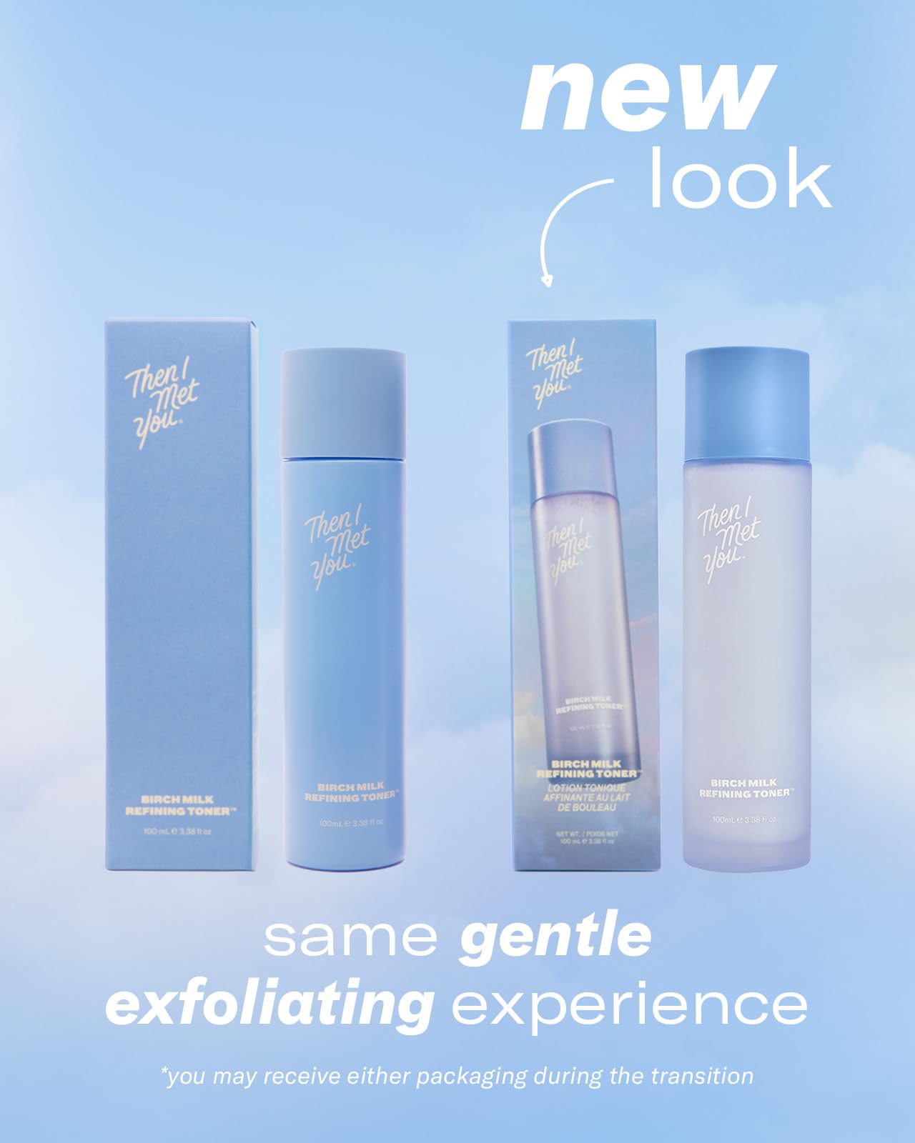 Then I Met You Birch Milk Toner: textura visible en las manos para exfoliación suave.