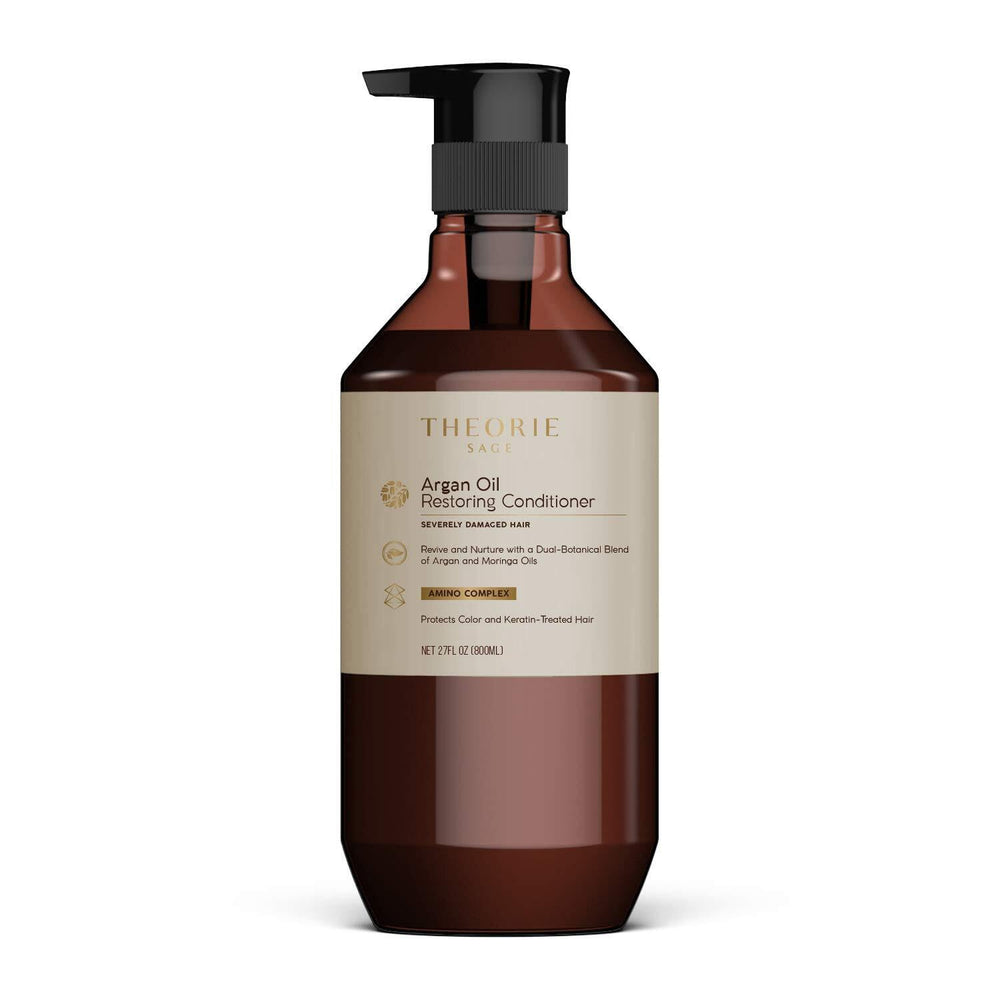 Theorie huile d'argan, bouteille conditionneur 800 ml, nourrit en profondeur les cheveux.