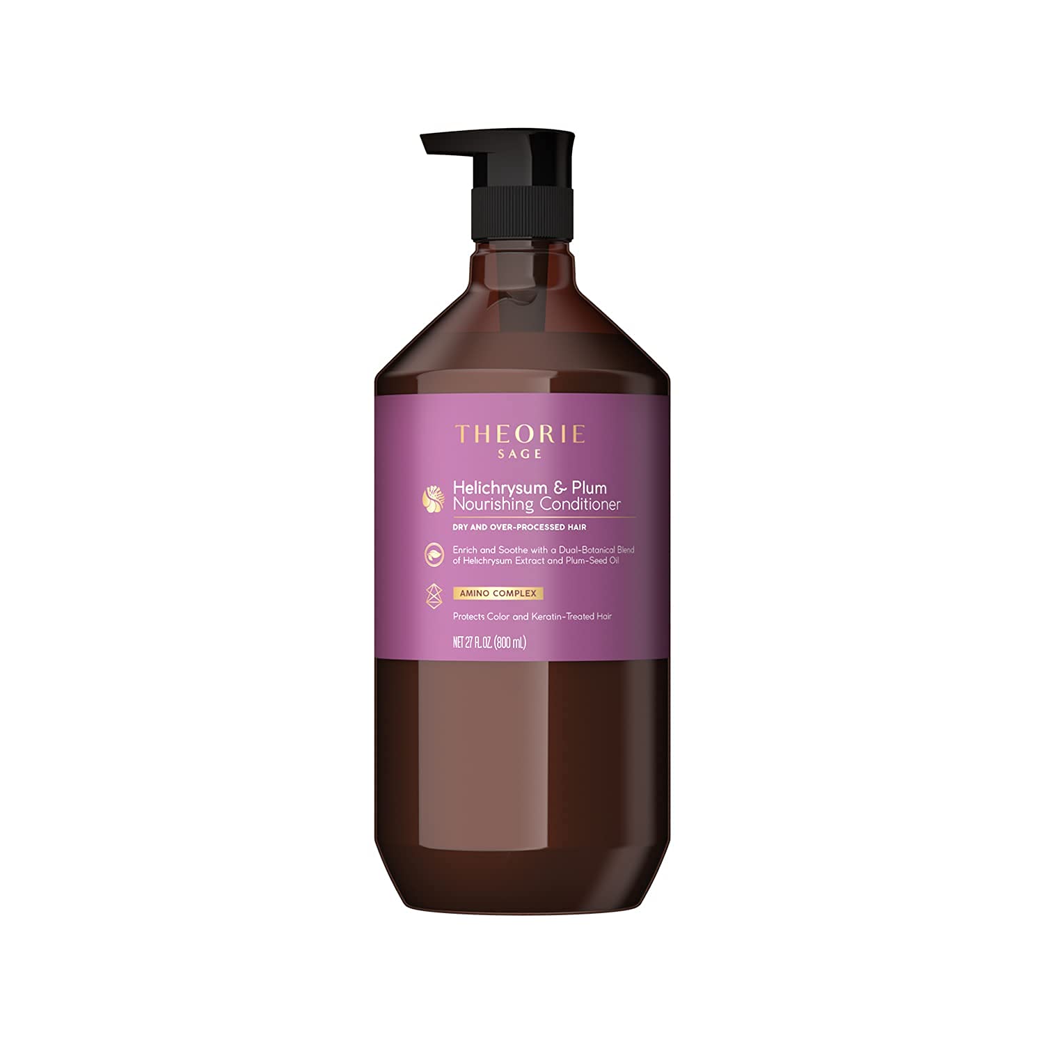 Theorie Helichrysum & Plum: bote frontal para hidratación profunda del cabello seco.