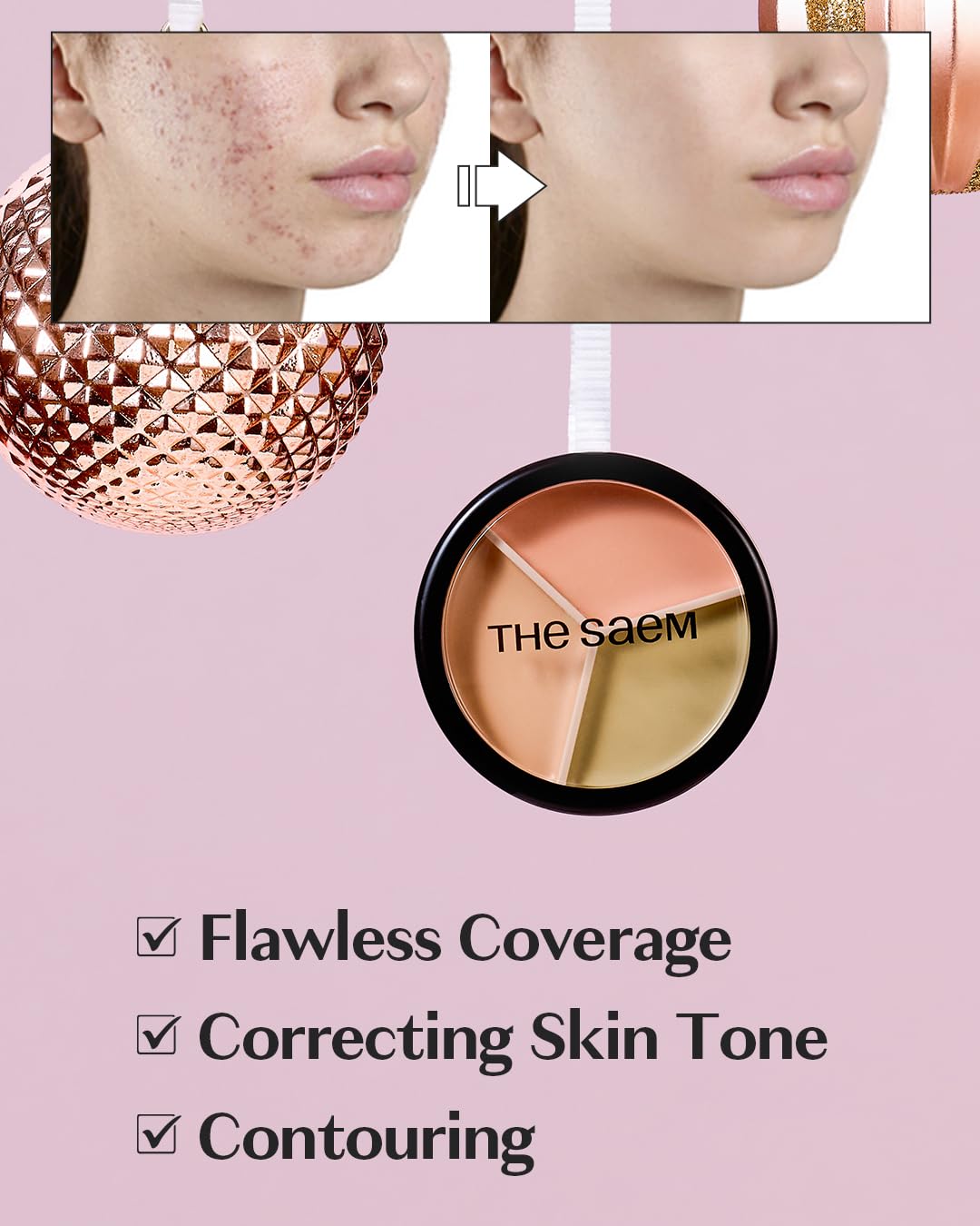 THESAEM Cover Perfection 01 Correct Beige swatch neutralizing blemishes and uneven skin tone