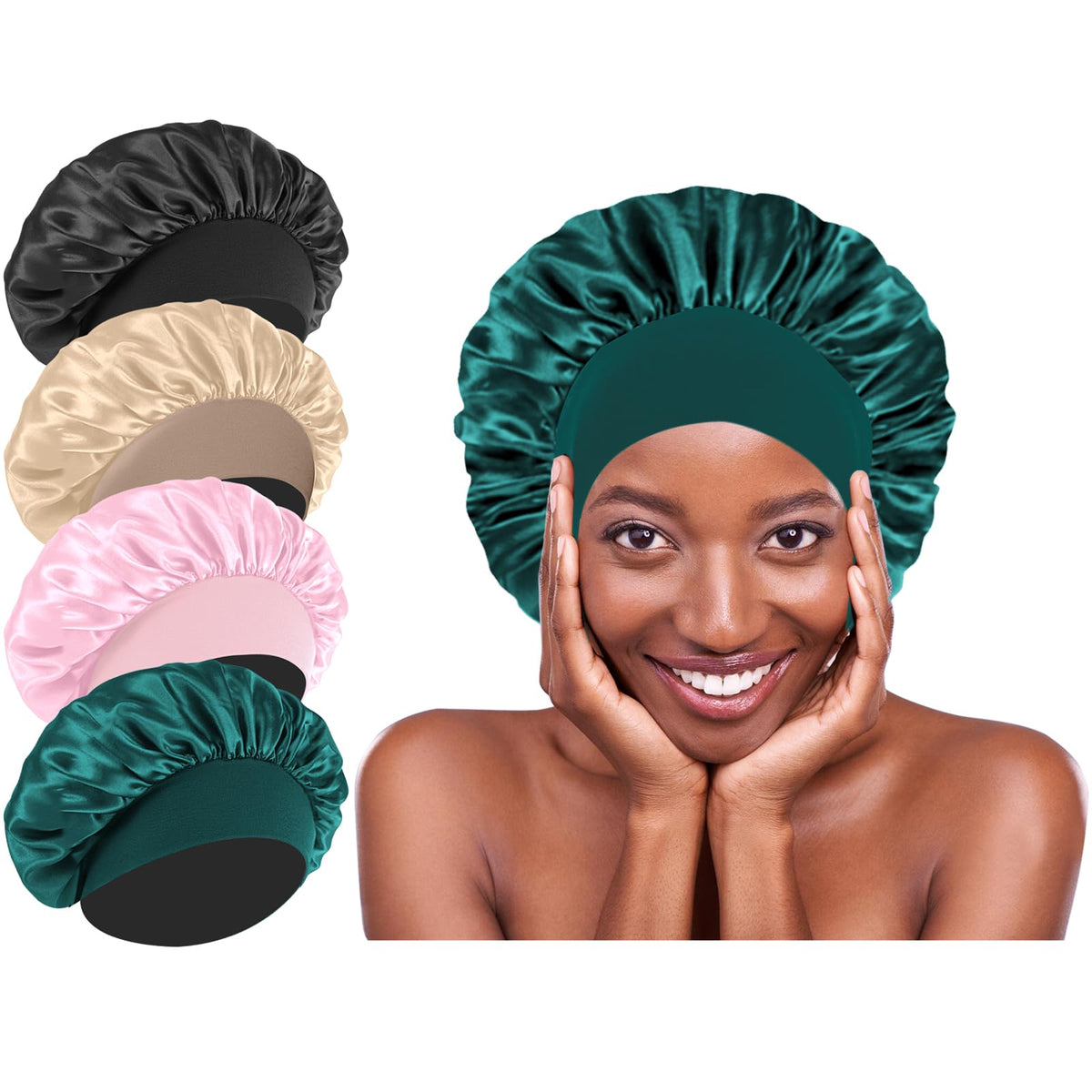 Gorro de seda Theyakmer negro para dormir, protege el cabello y reduce enredos nocturnos.