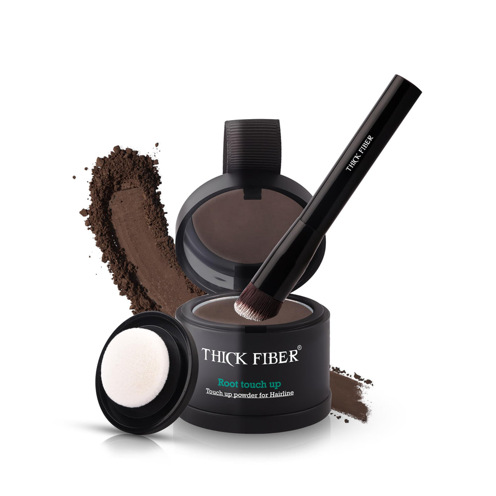 Polvo Thick Fiber cubre raíces marrón medio para retoques discretos.