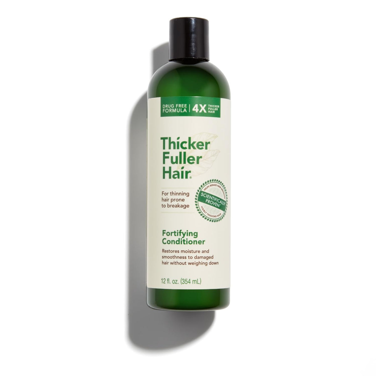 Thicker Fuller Hair Condicionador Fortalecedor en botella para cabello fino, más manejable.