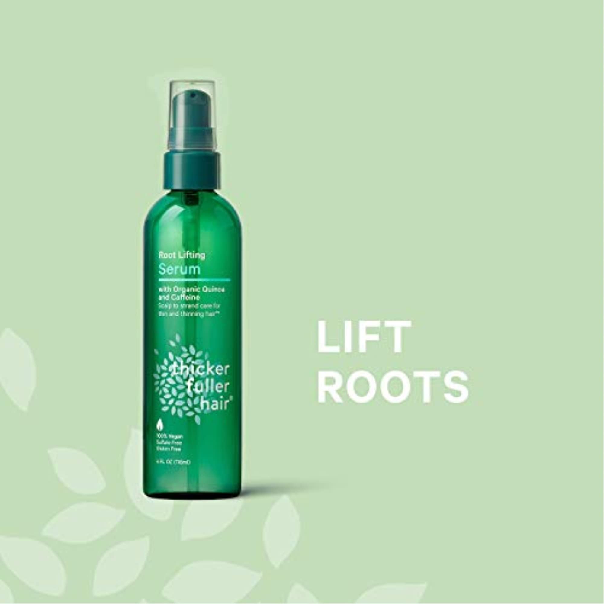 Aplicación del sérum Thicker Fuller Hair en la raíz para volumen