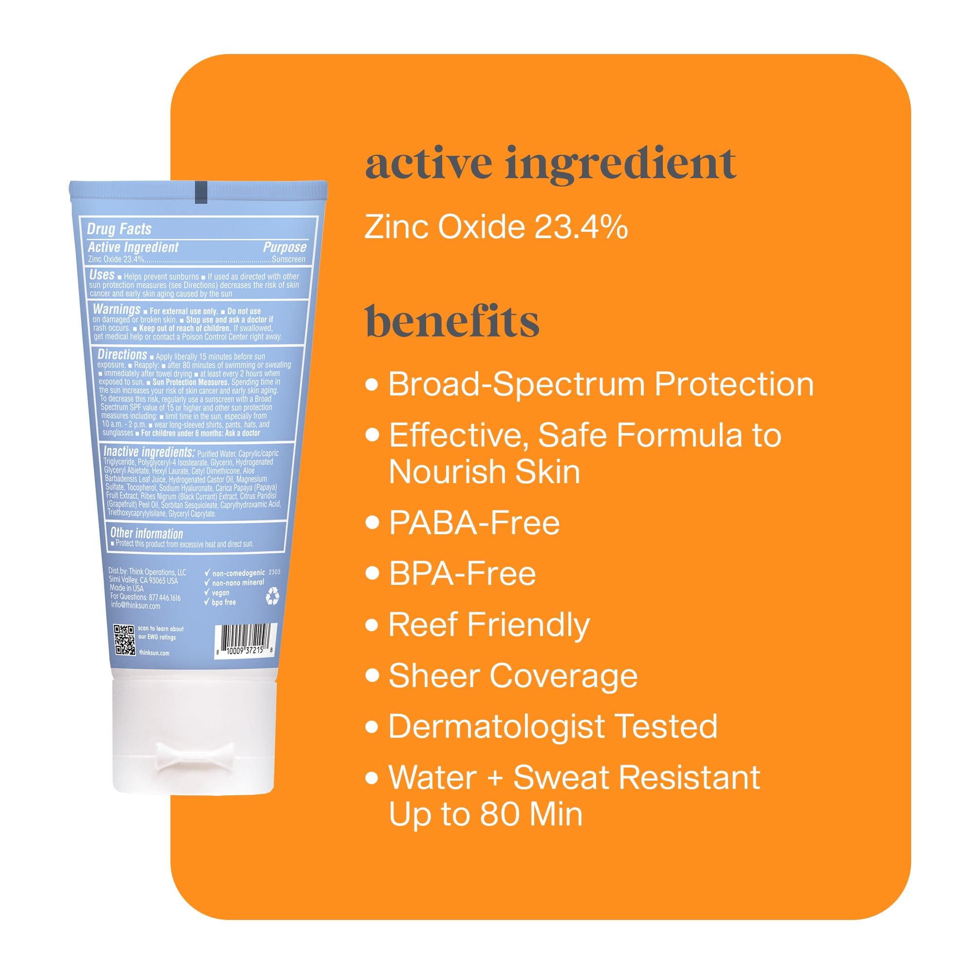 Thinksport: crema mineral, textura clara para uso suave en la piel.