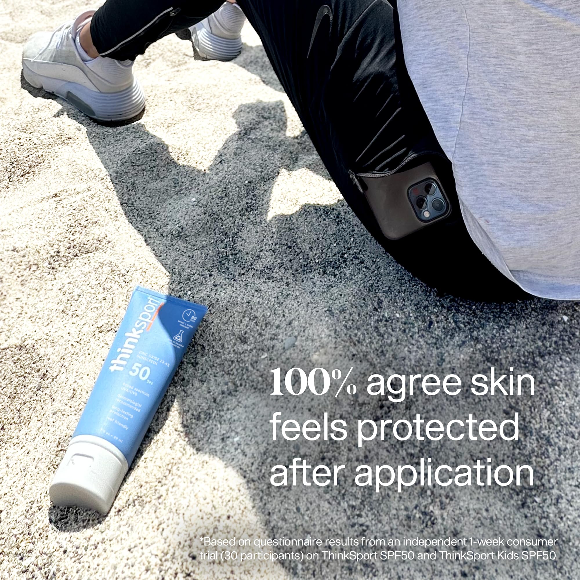 Thinksport SPF 50 mineral, textura ligera que se absorbe al instante.