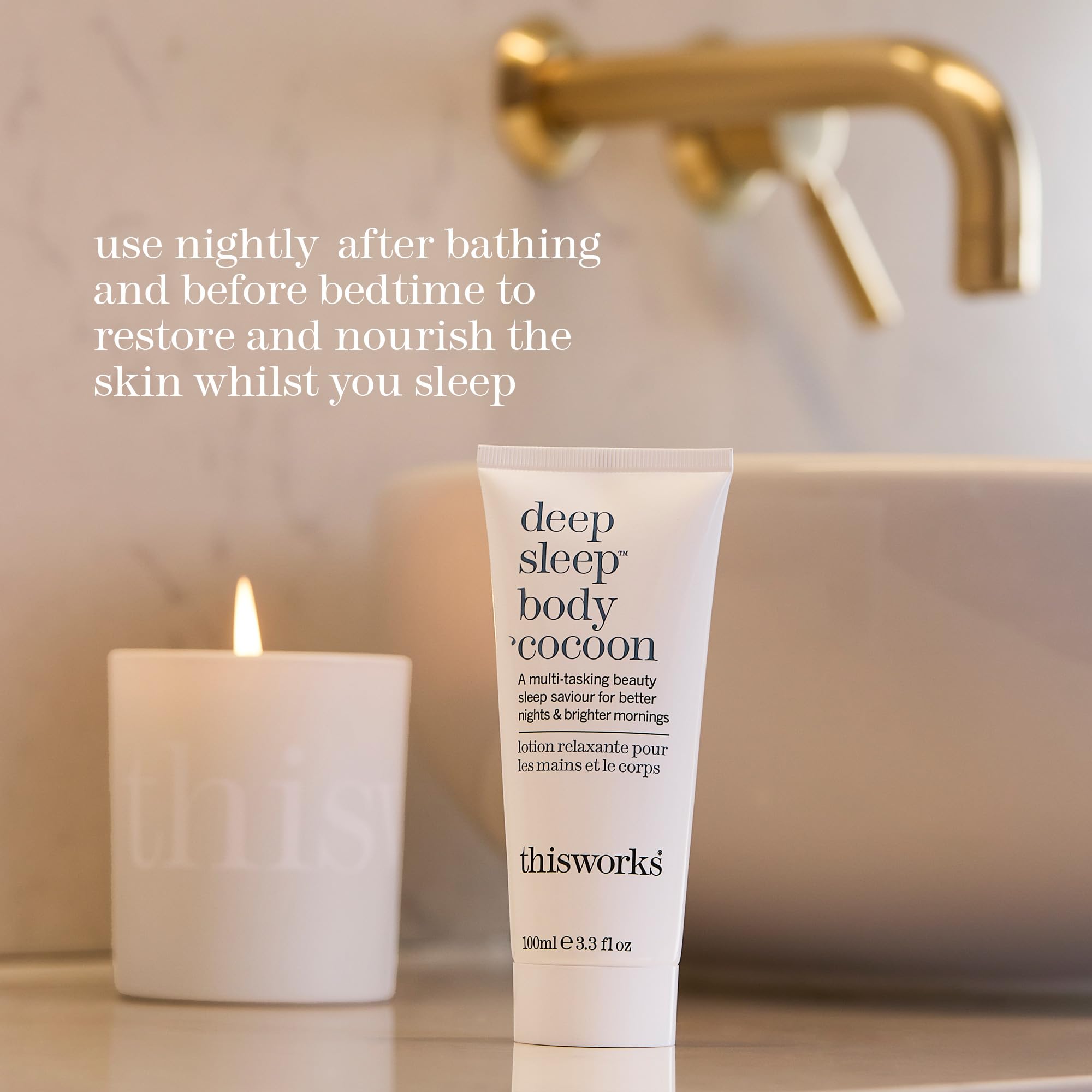 THISWORKS Deep Sleep Body Cocoon aroma calmante de lavanda y camomila.