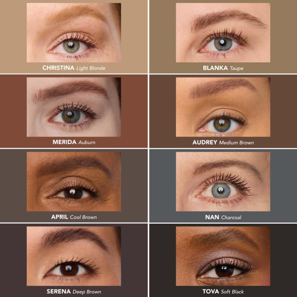 Fórmula acondicionadora con manteca de karité y ácido hialurónico para cejas suaves.