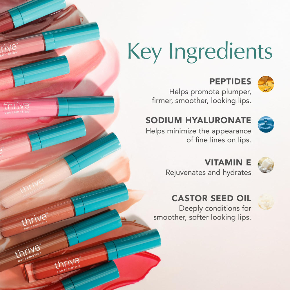 Tono rosa mauve de Thrive Causemetics Jo para un look natural y luminoso.