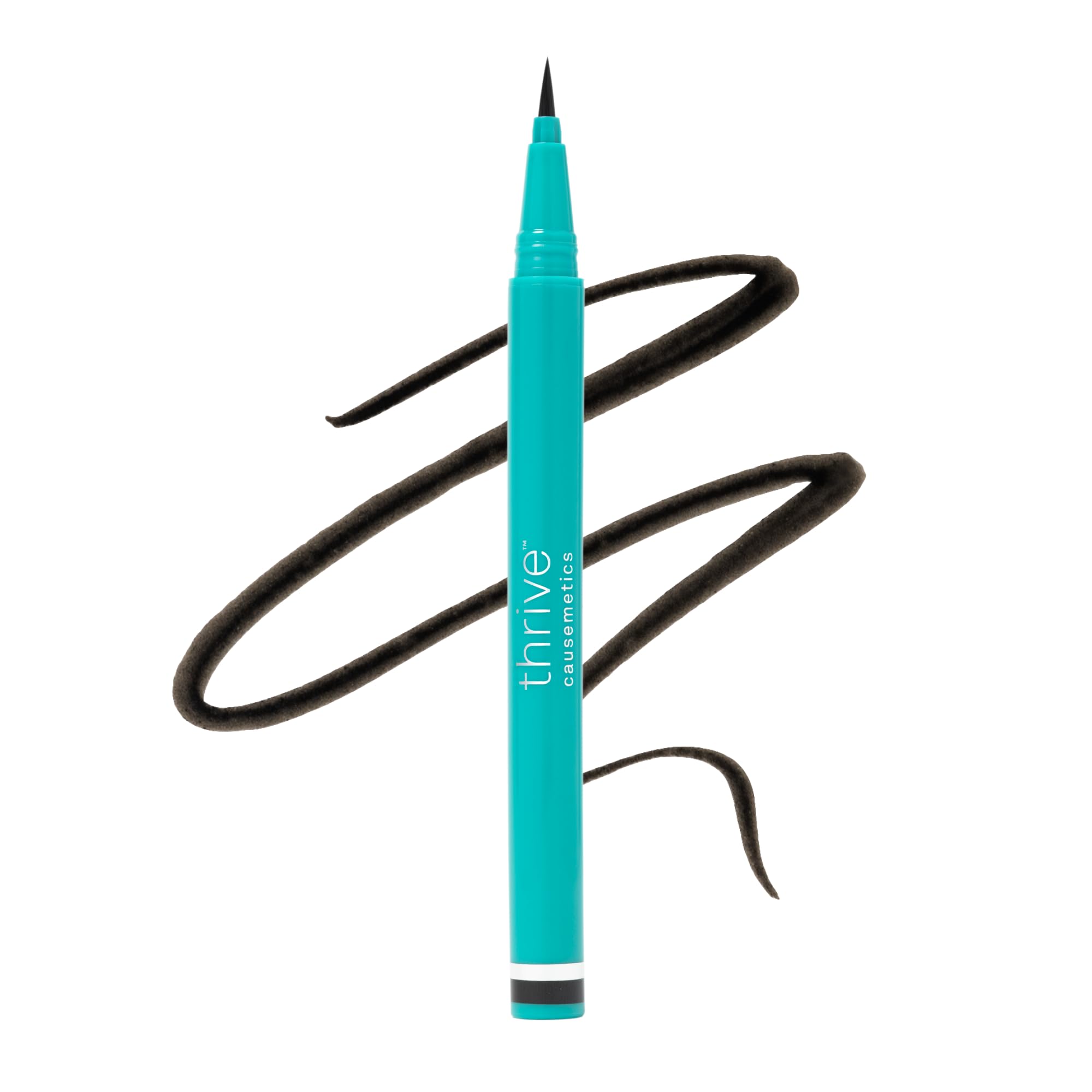 Stylo liquide Thrive Causemetics Lauren noir mat: applicateur sans plume pour une ligne précise.