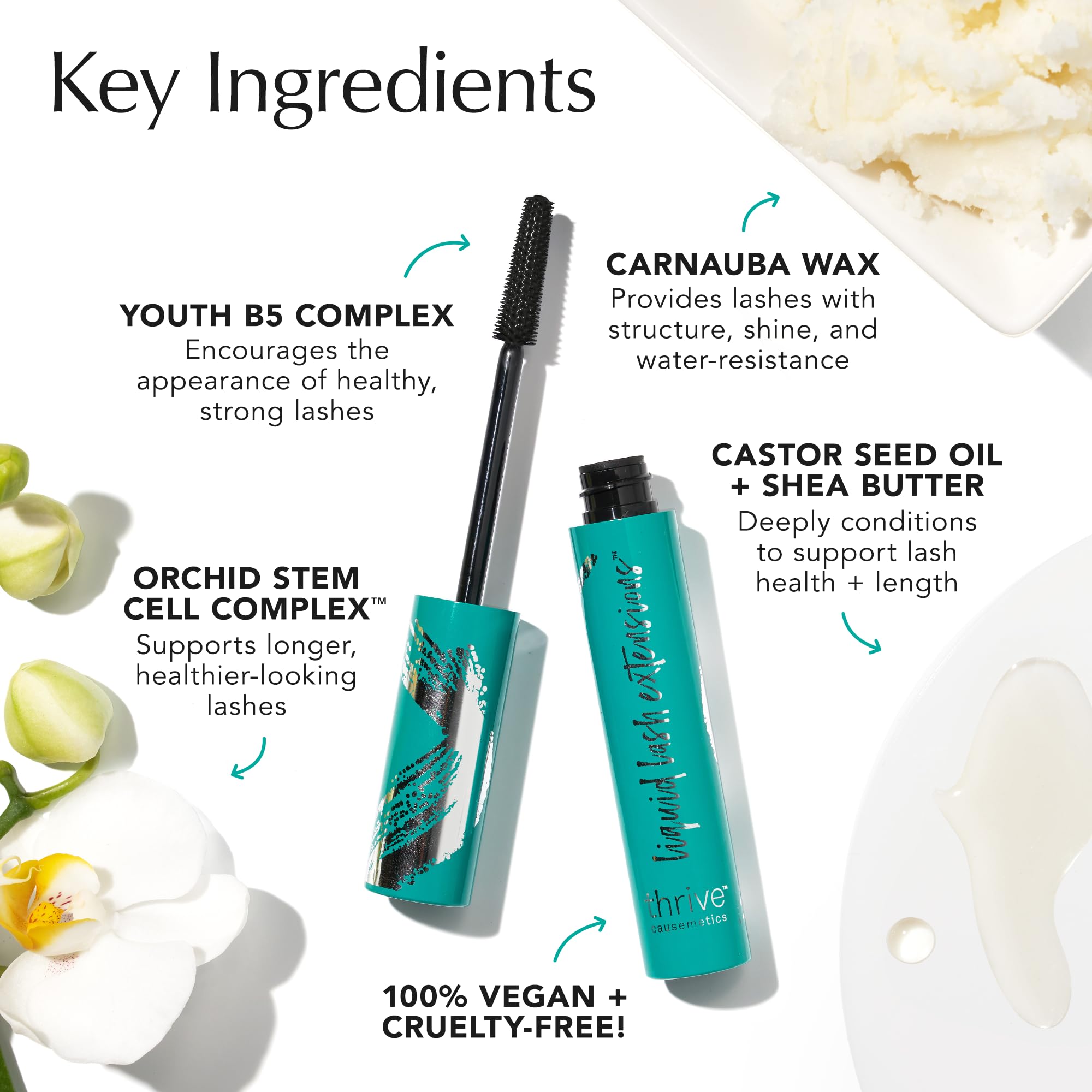 Thrive Causemetics Liquid Lash Extensions Mascara — résistance à l eau légère sans flocage.