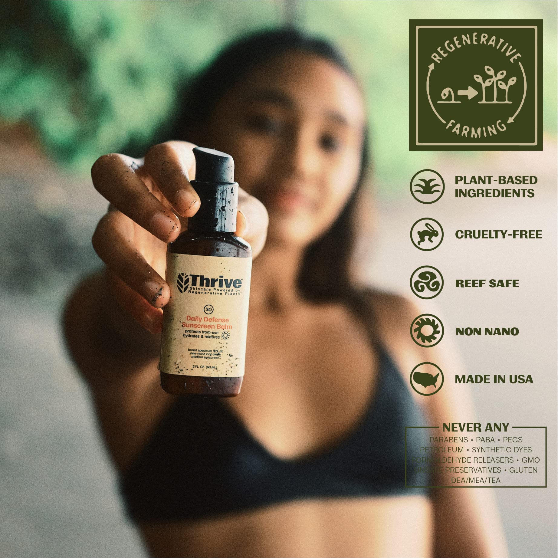 Protector solar Thrive para rostro, acabado mate en piel