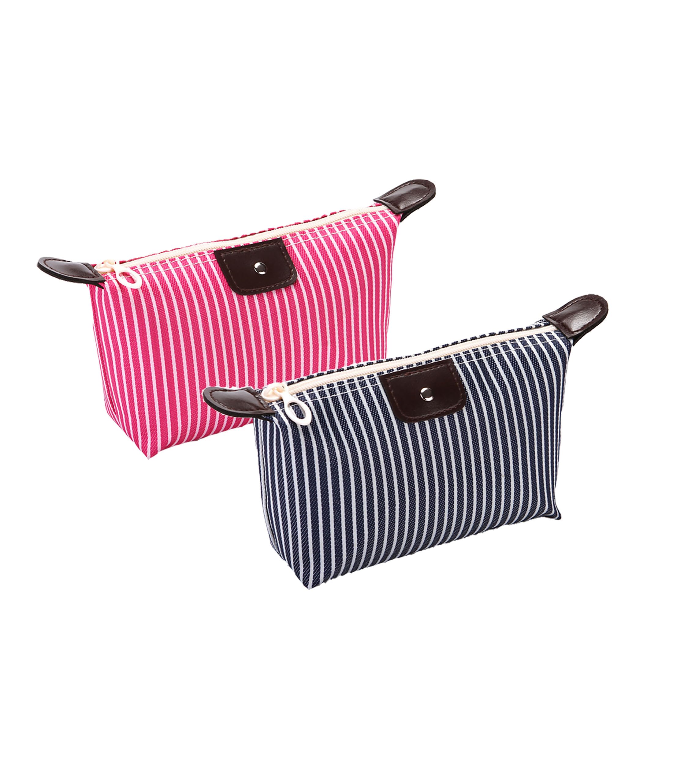 THTAJ neceser maquillaje rosa claro con diseño estriado, ideal para viajar.
