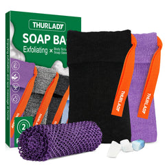 THURLADY bolsa exfoliante para jabón negro y púrpura: exfoliación suave para piel suave