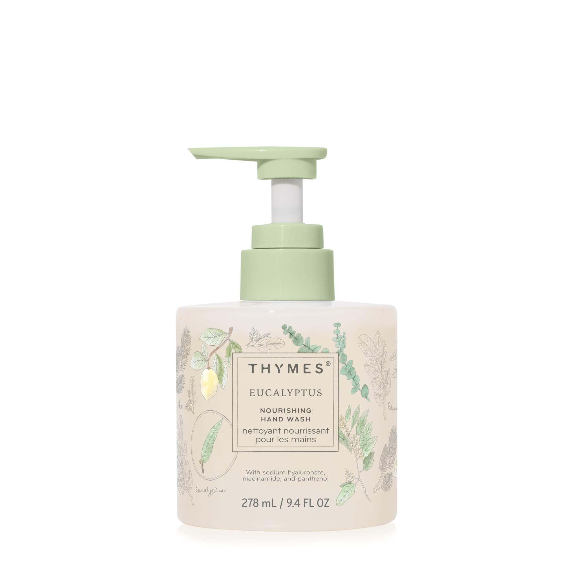 Thymes jabon hidratante para manos en botella de cristal, ideal para baño o cocina.