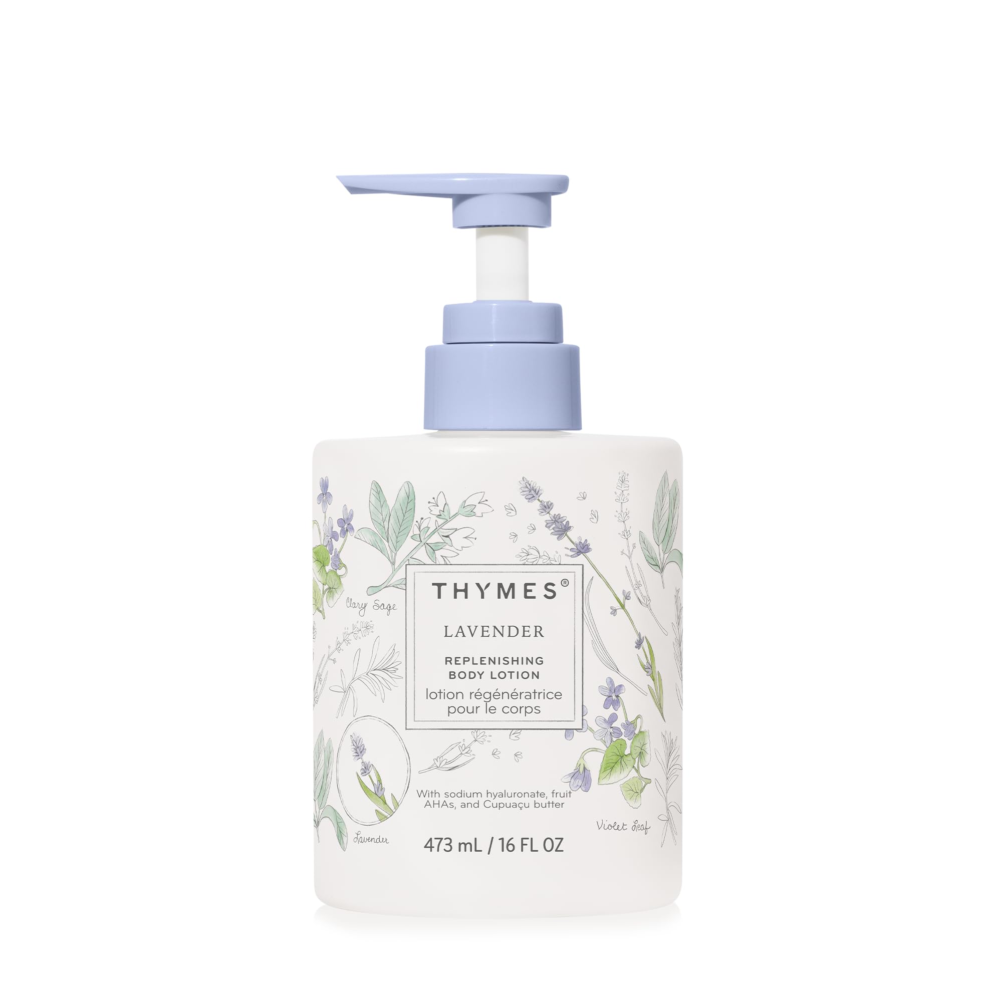 Loción corporal Thymes con dispensador para aplicación suave y controlada.