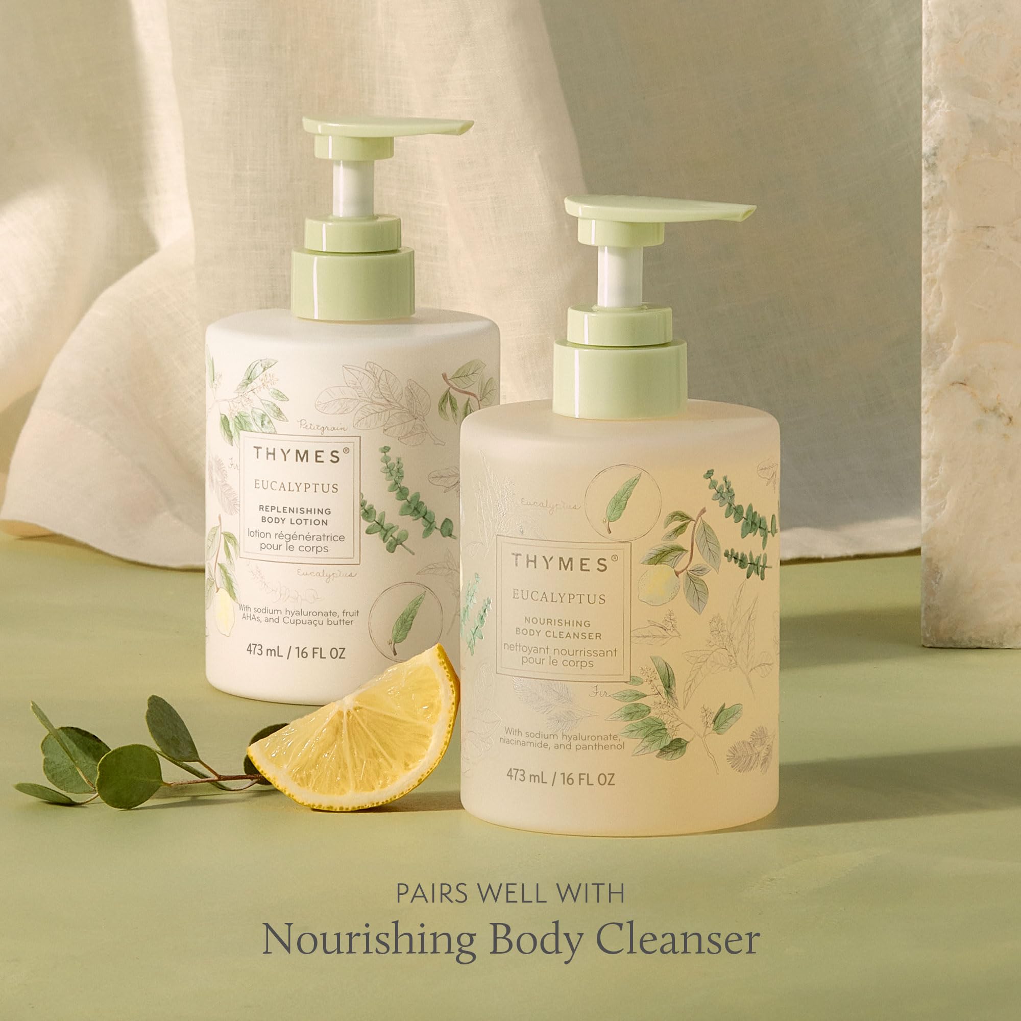 Loción corporal Thymes, textura cremosa para absorción suave.