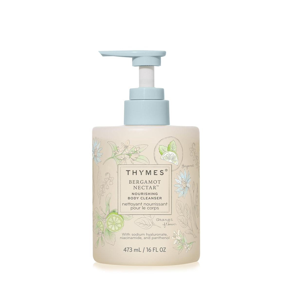 Thymes Nourishing Body Cleanser con dosificador ergonómico para uso diario.