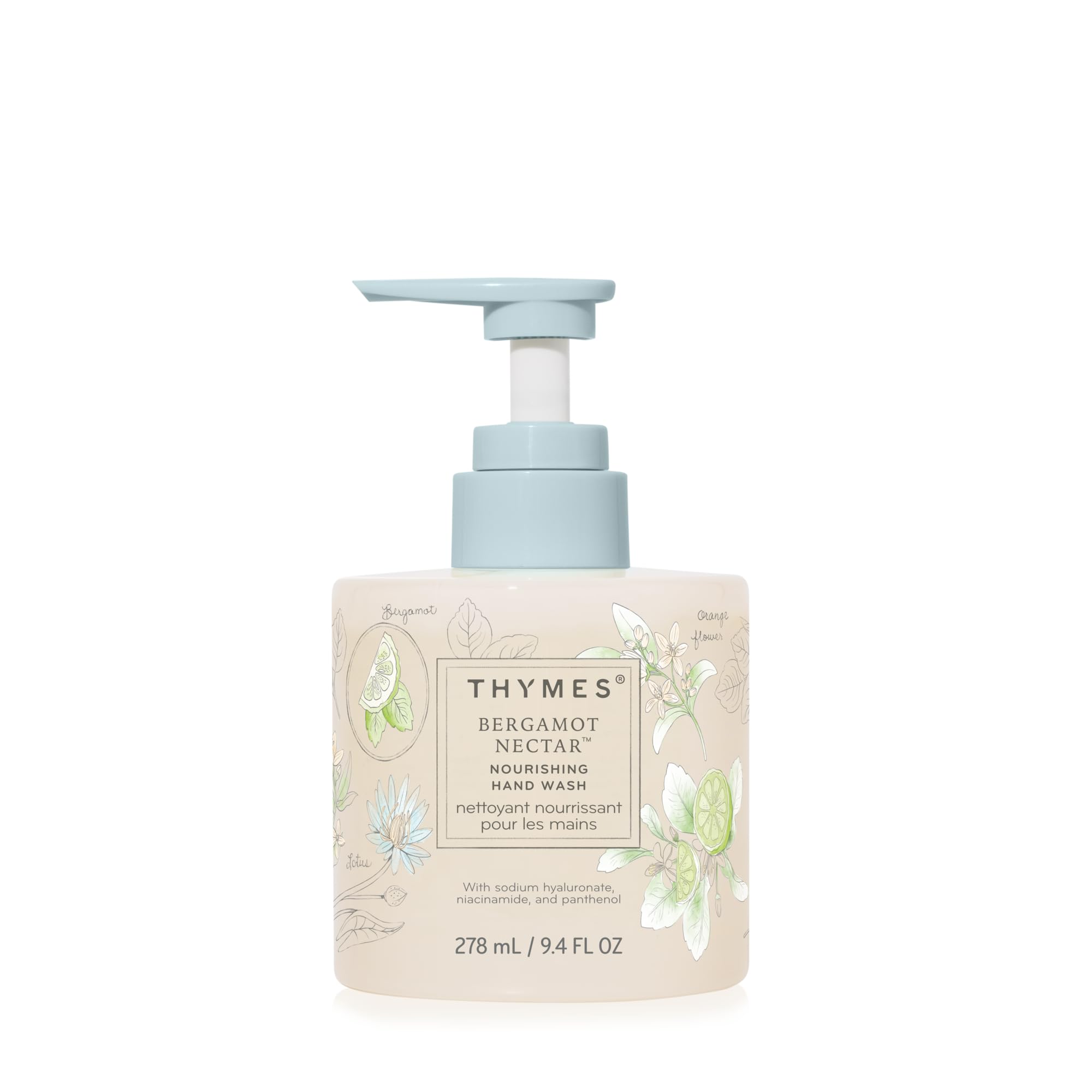 Thymes jabón de manos nutritivo, botella elegante para baño o cocina.