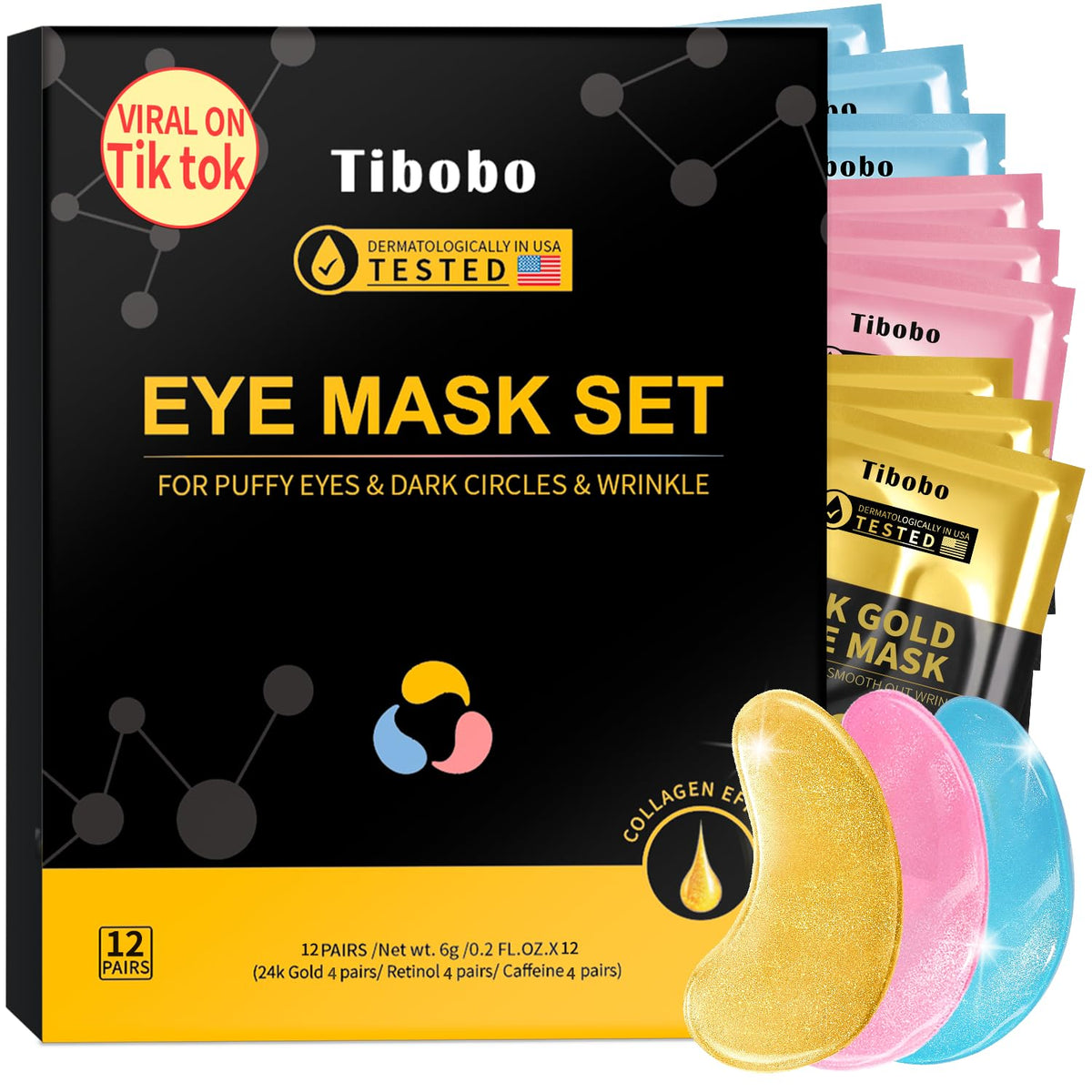 Tibobo parches ojos 24K dorado: revitalizan la mirada y aportan luminosidad.