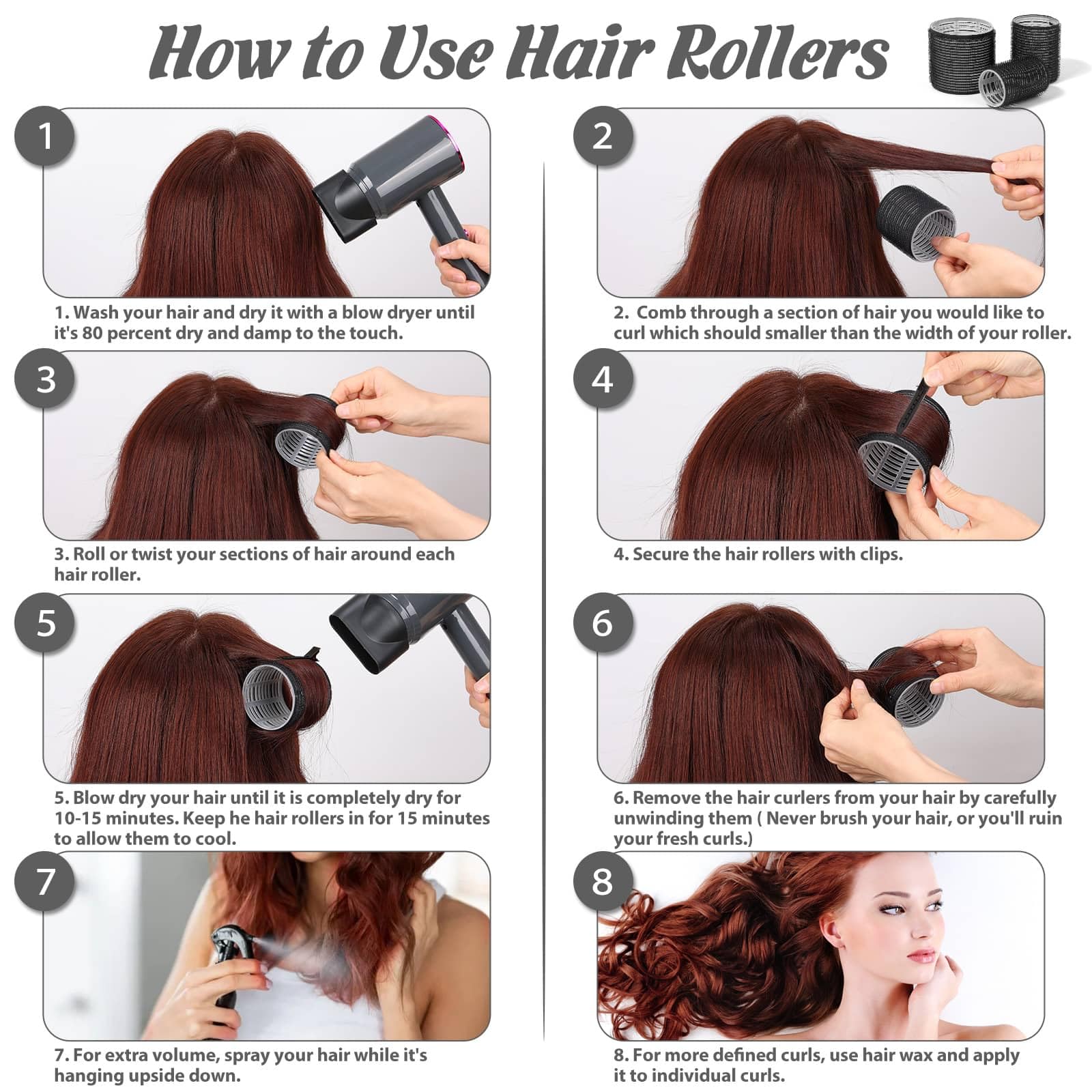 Tidponra rizadores en 4 tamaños para volumen versátil del cabello