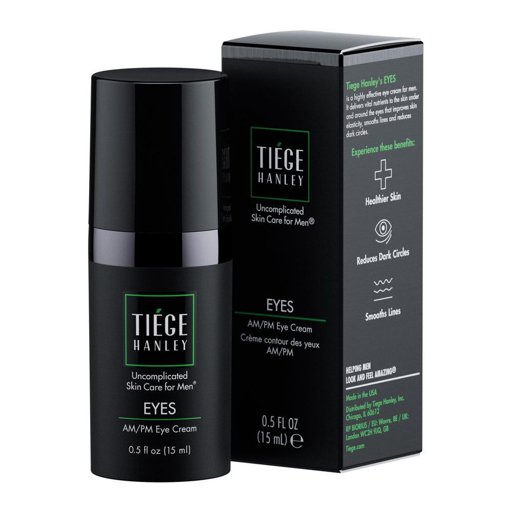 Crème contour des yeux Tiege Hanley, flacon-pompe pour une application précise et rapide, regard frais.
