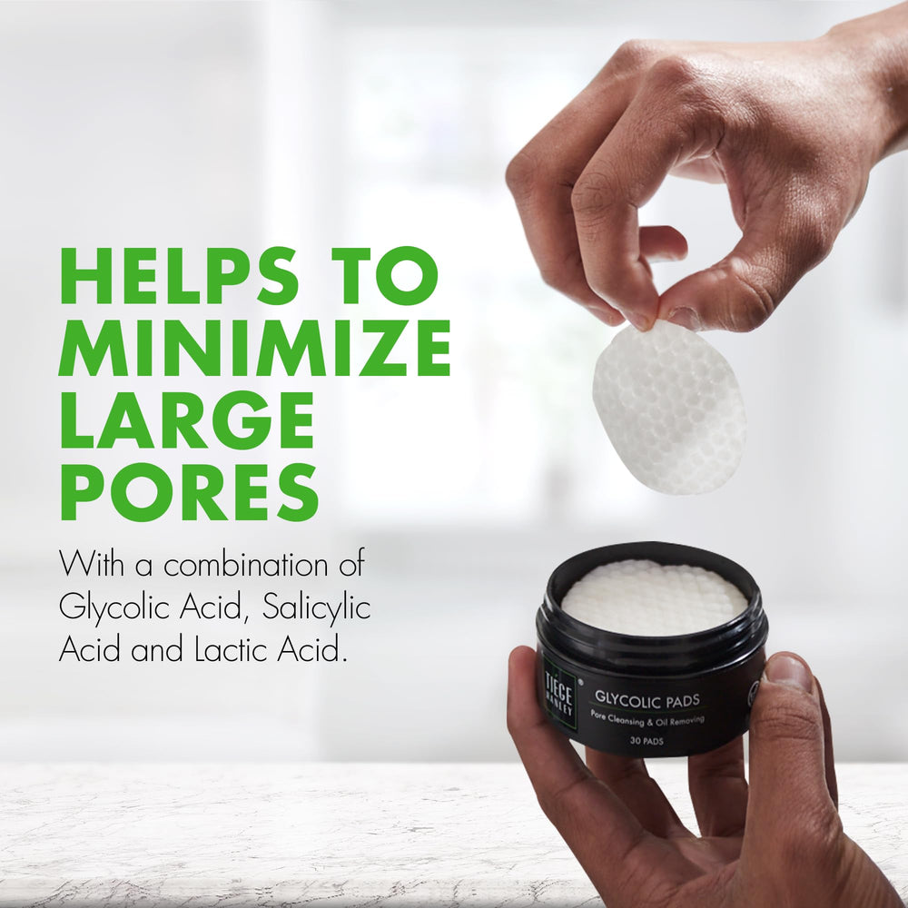 Tiege Hanley Glycolic Pads uso diario para limpieza rápida sin enjuague.