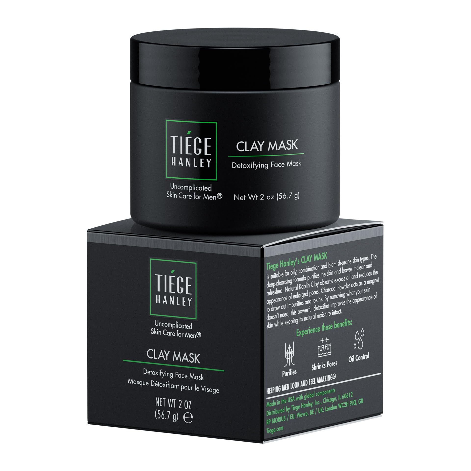 Tiege Hanley mascarilla arcilla desintoxicante para hombres limpia profundamente y controla brillos.