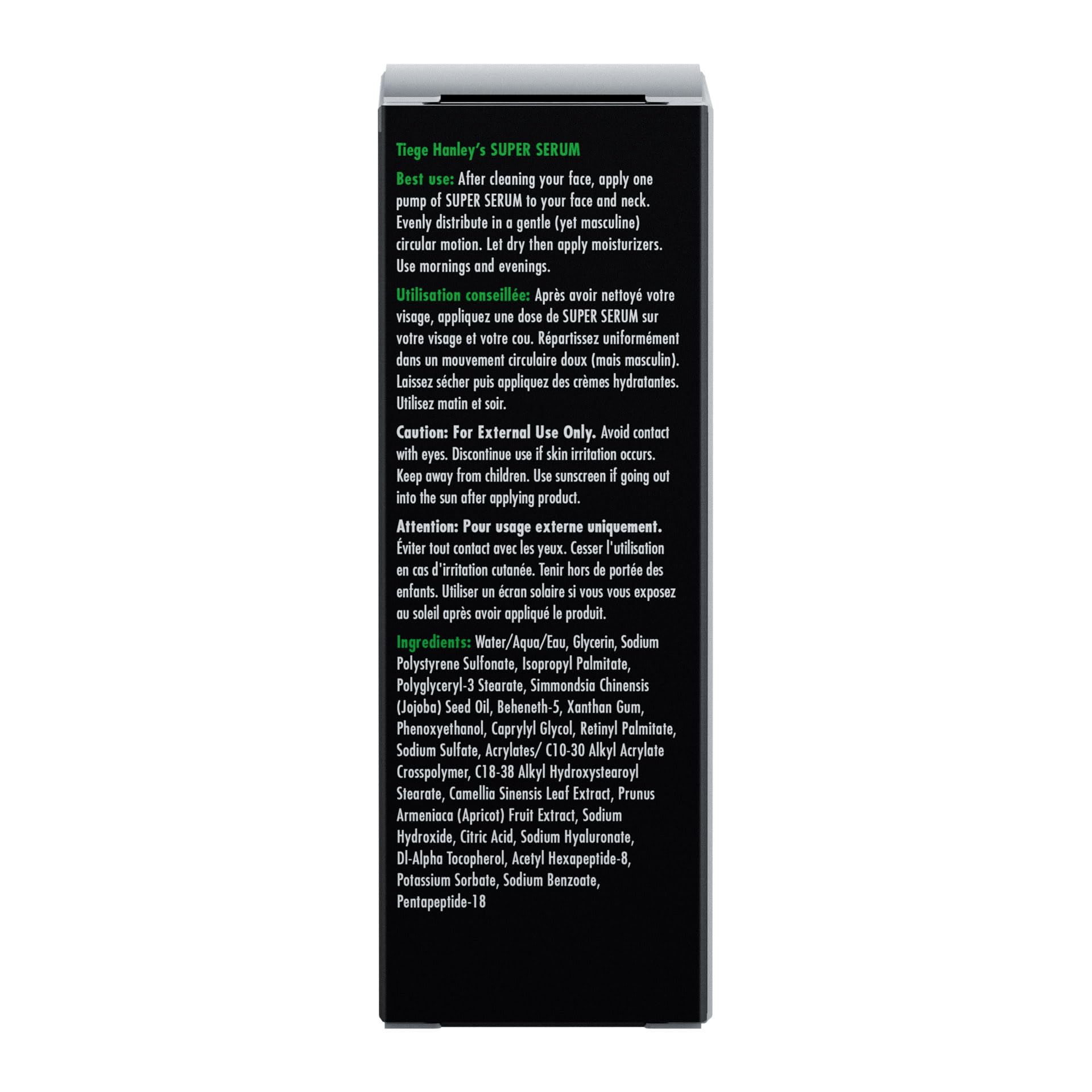 Tiege Hanley SUPER SERUM en la mano, inicio de rutina suave.