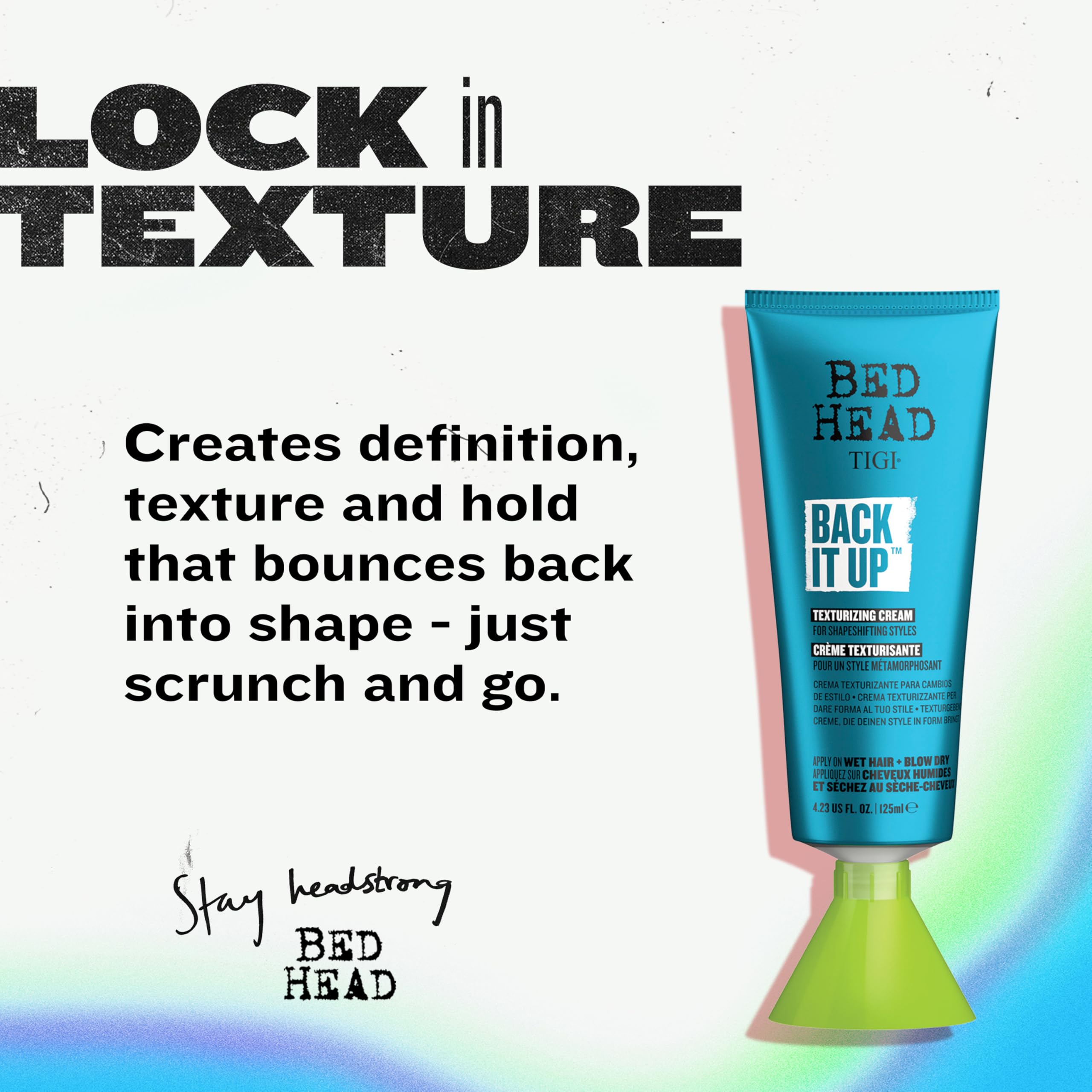TIGI Bed Head Back It Up: crema texturizante para definición y cuerpo, ideal para rizos.