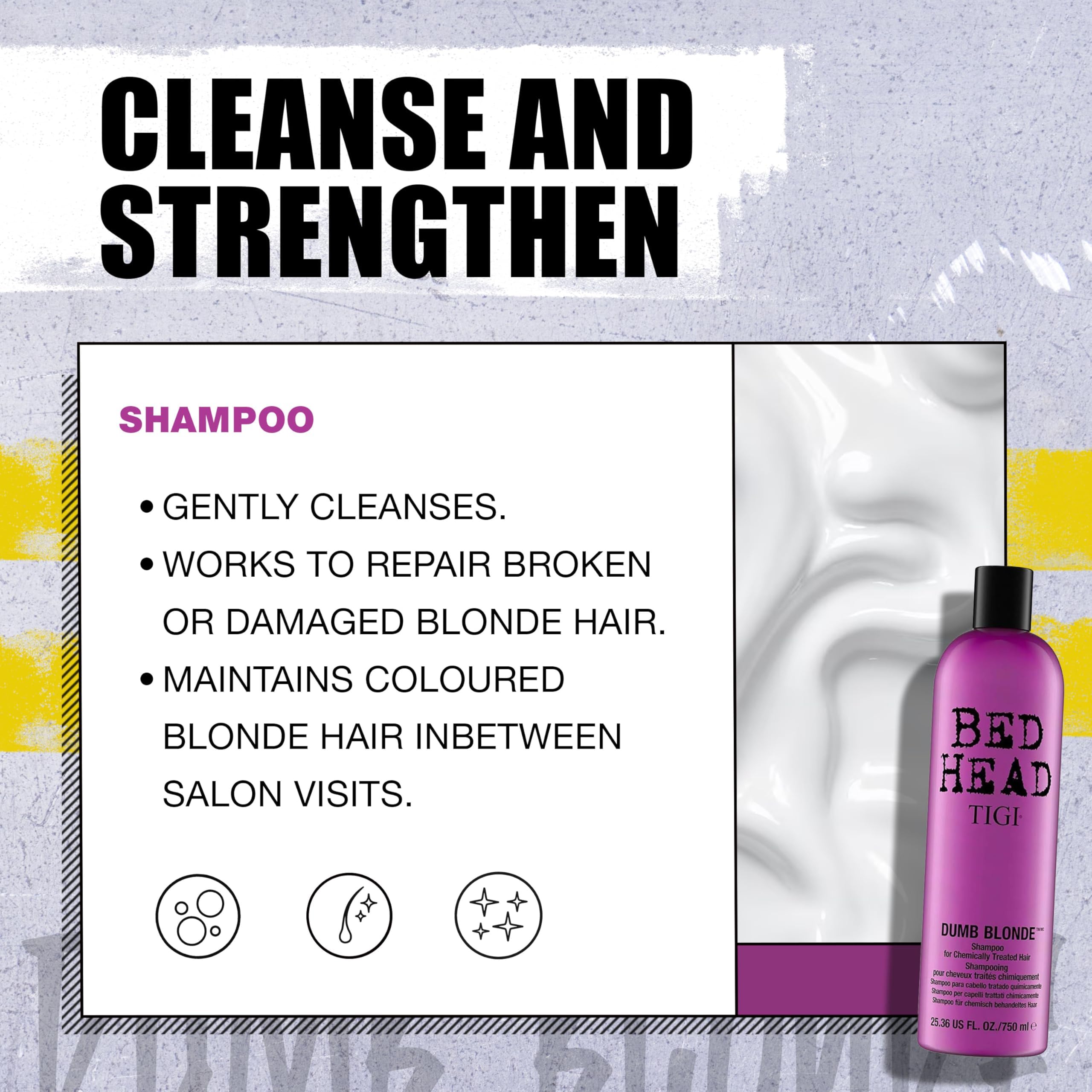 TIGI Bed Head Dumb Blonde Shampoo, cuidado del color para tonos vibrantes.