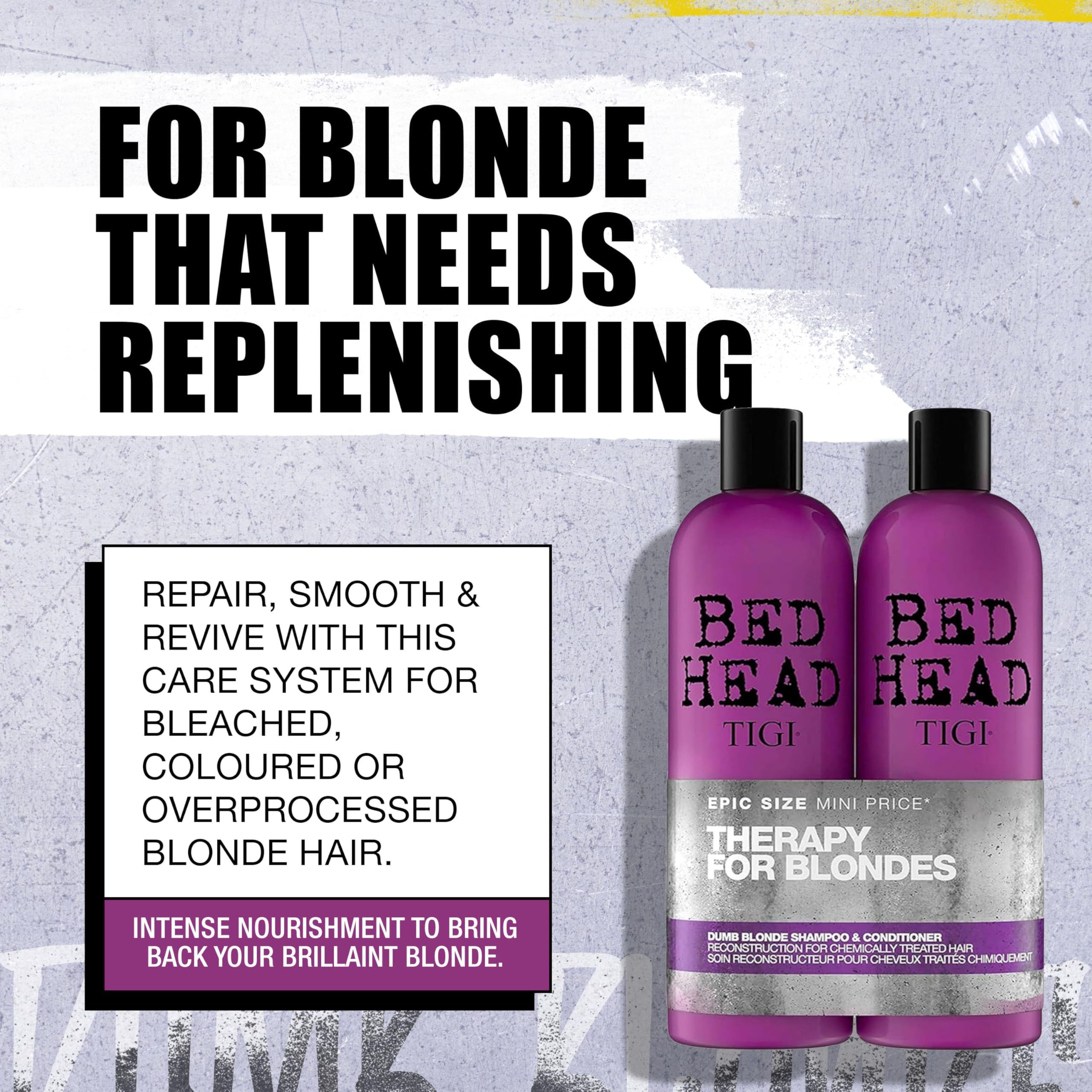 TIGI Bed Head Dumb Blonde Shampoo, espuma generosa, limpieza suave y renovación.