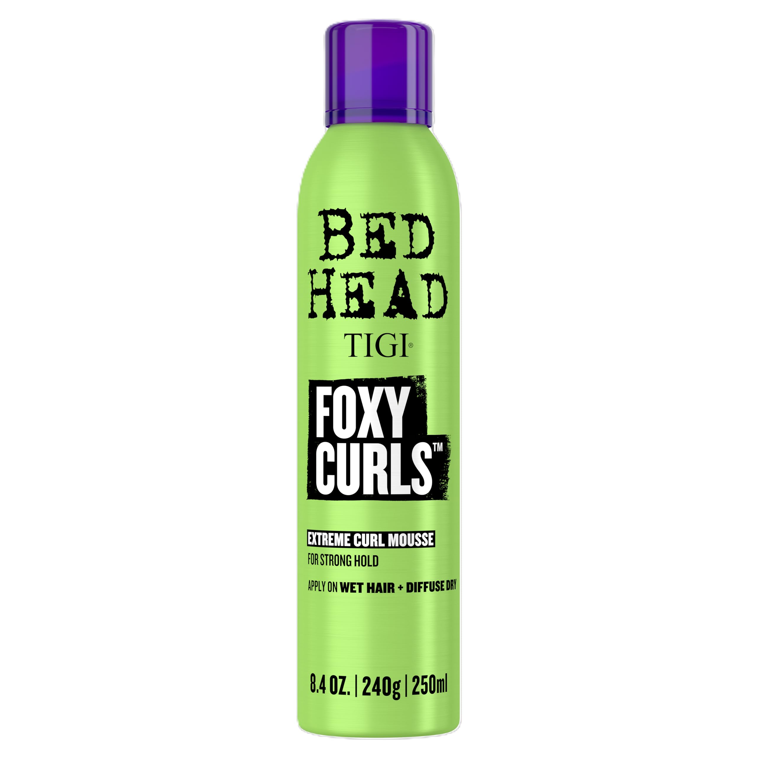 TIGI Bed Head Foxy Curls Mousse, envase brillante con definición duradera.