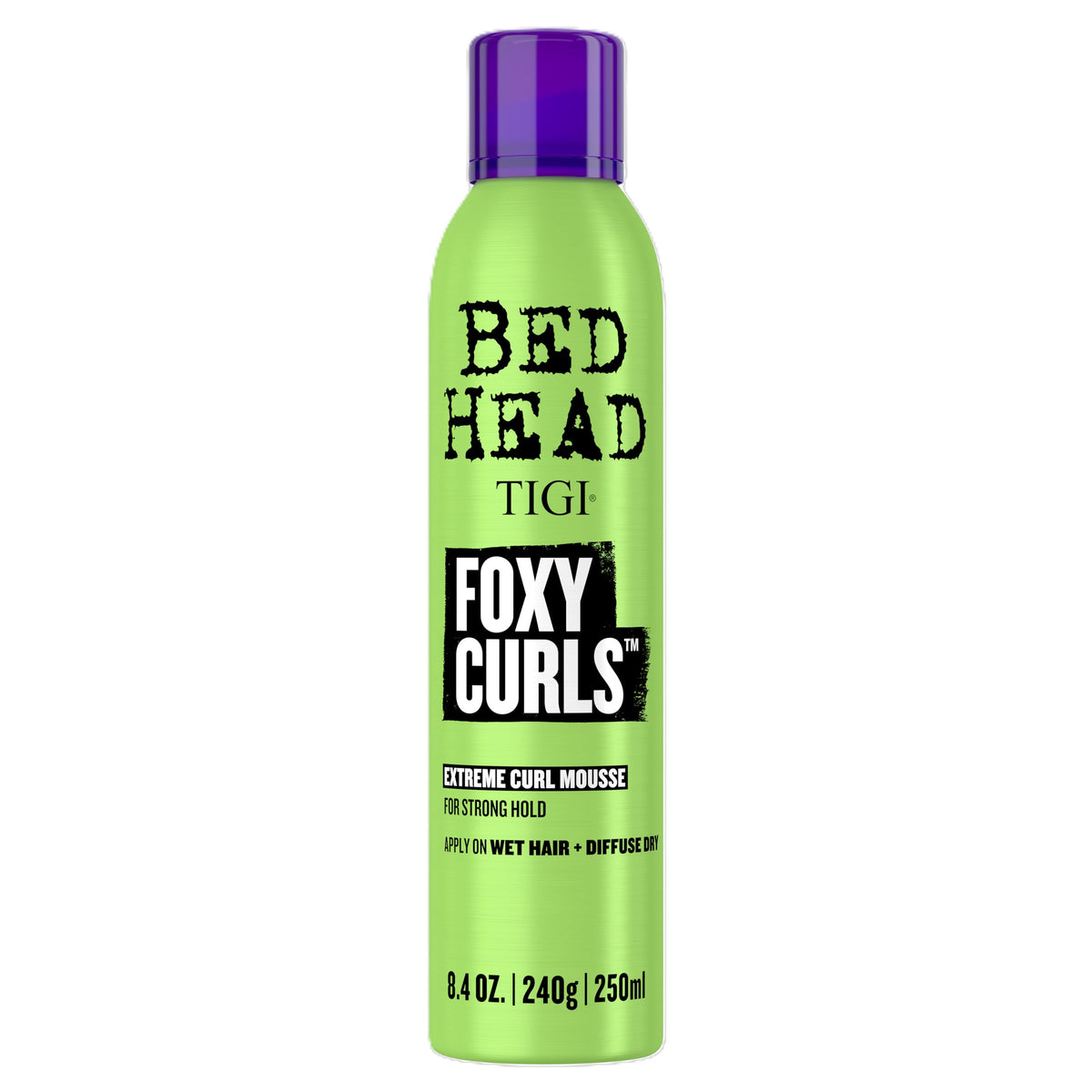 TIGI Bed Head Foxy Curls Mousse, envase brillante con definición duradera.