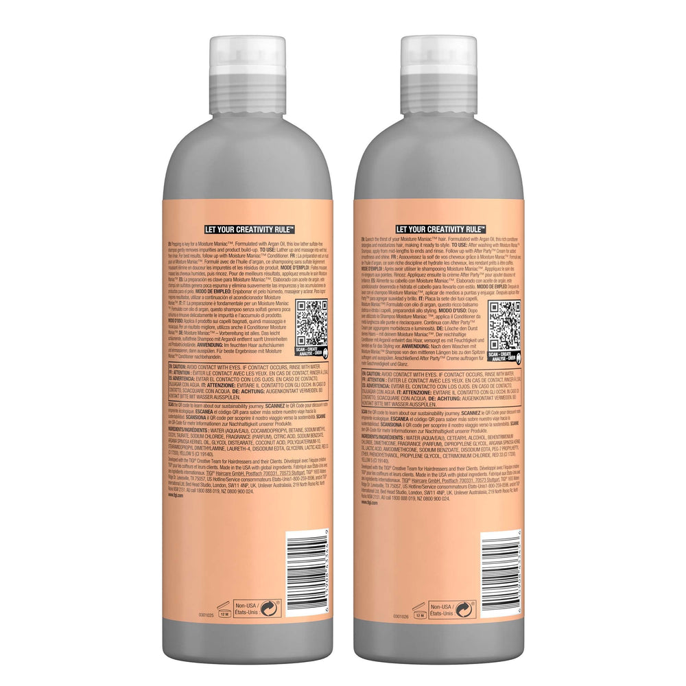TIGI Bed Head Moisture Maniac: etiqueta del producto resaltando aceite de argán