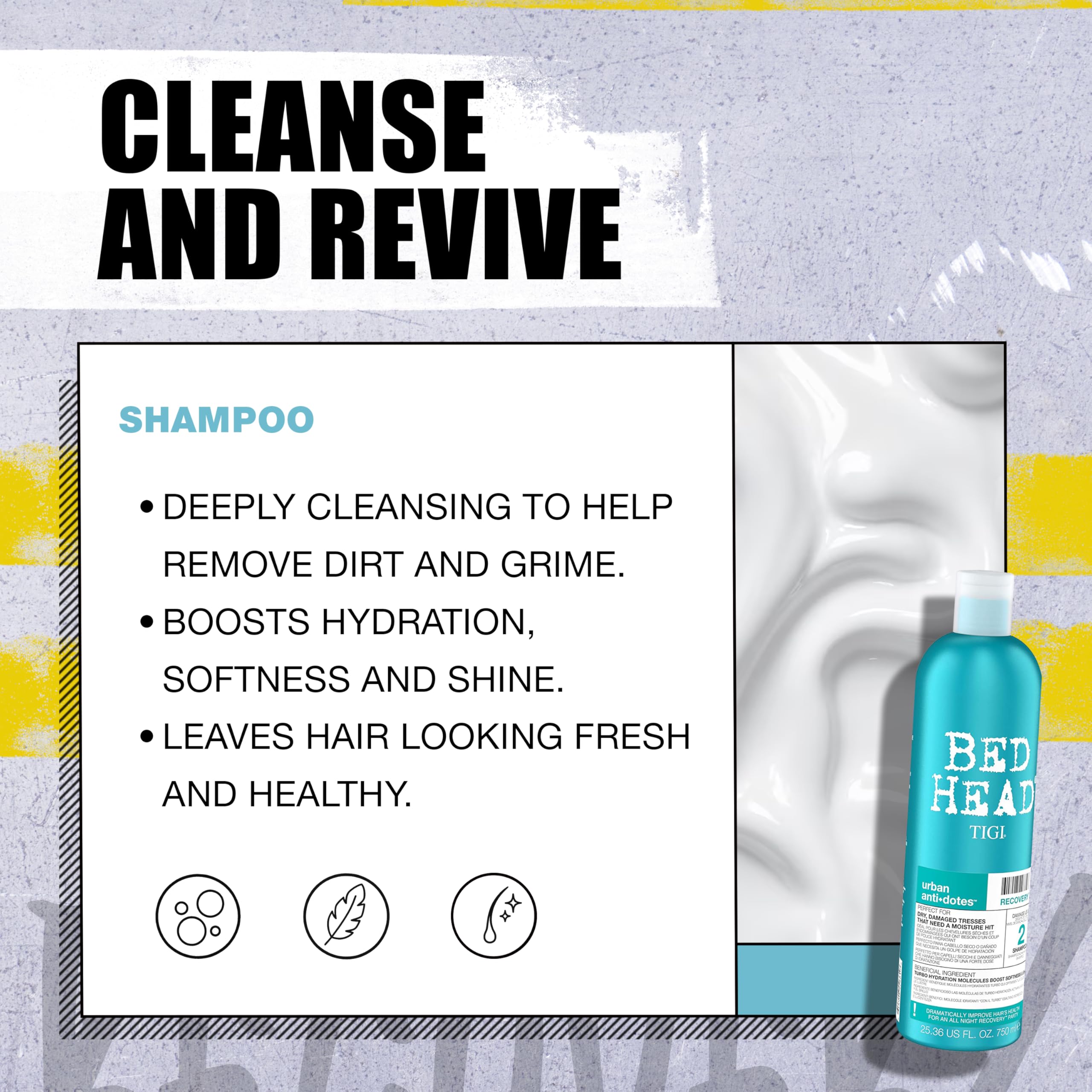 Shampoo Recovery de TIGI en ducha para nutrir el cabello durante el lavado