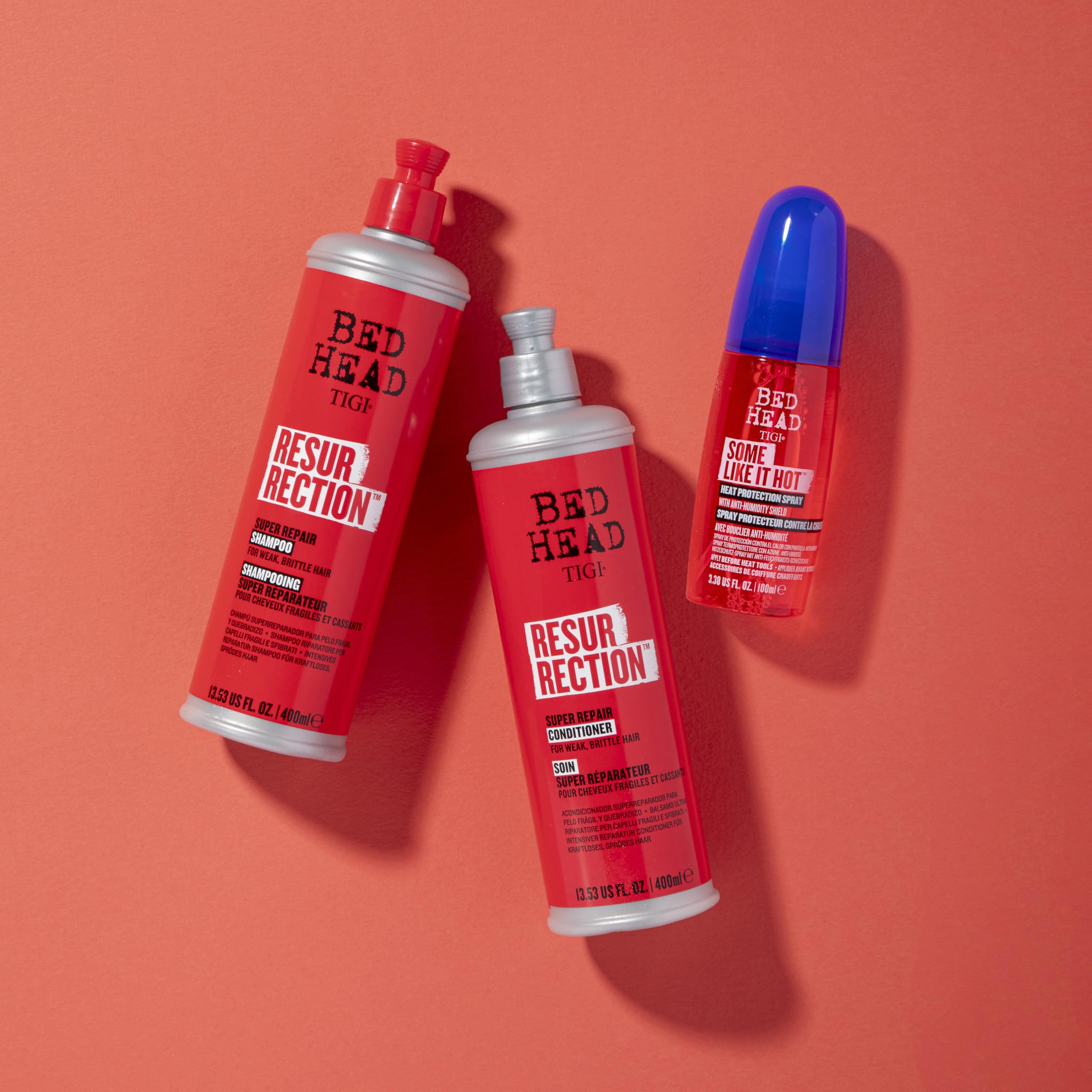 TIGI Bed Head Resurrection cabello restaurado, con brillo saludable y tacto suave.