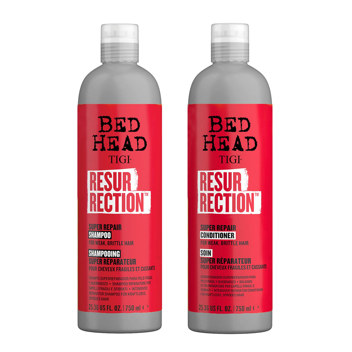 TIGI Bed Head Resurrection champú botella: limpieza revitalizante para cabello seco.