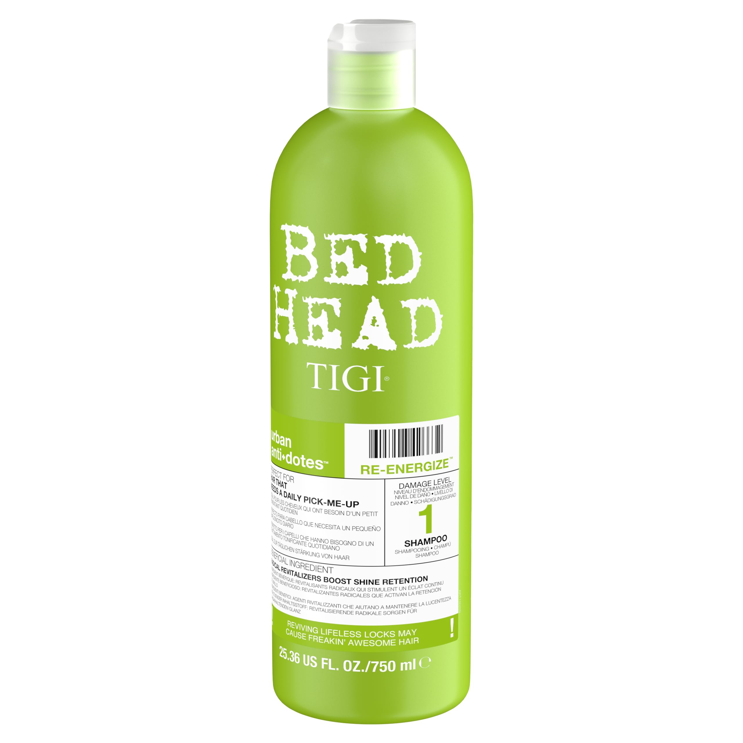 TIGI Bed Head Urban Antidotes 1, cabello con brillo tras lavado.
