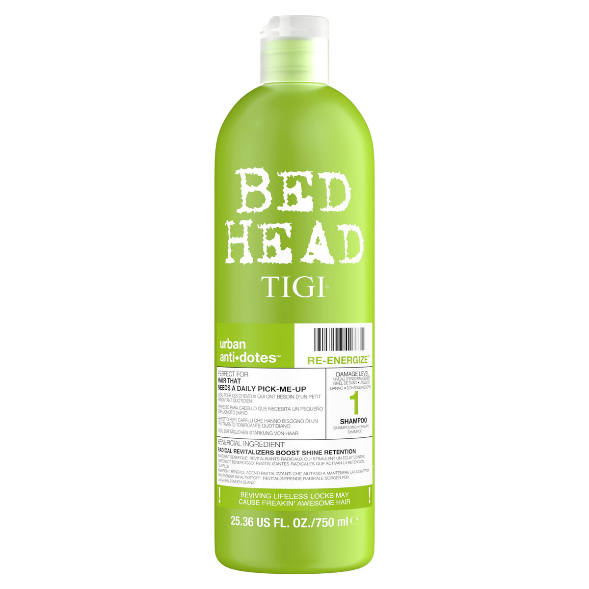 TIGI Bed Head Urban Antidotes 1, botella de champú de 750 ml para hidratación y brillo.