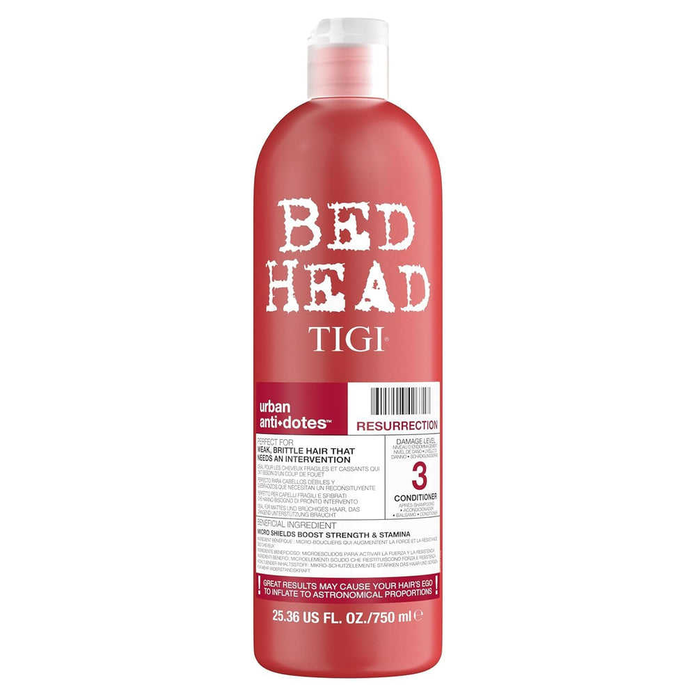 TIGI Resurrección: botella vertiendo para una hidratación intensa en cabellos dañados.