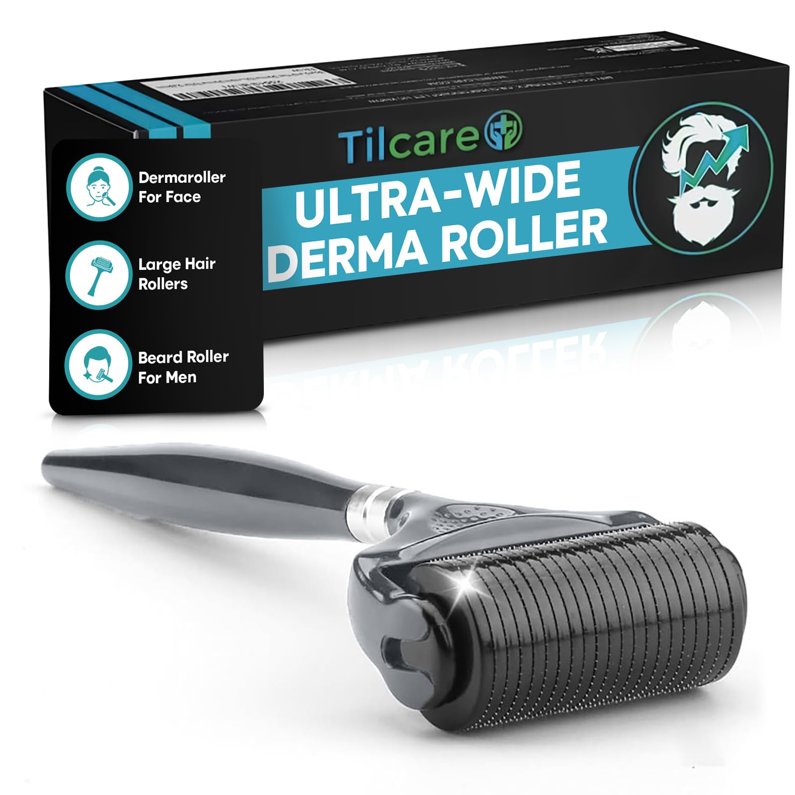 Rodillo dérmico Tilcare para barba y cabello con puntas 0,25 mm, uso en casa