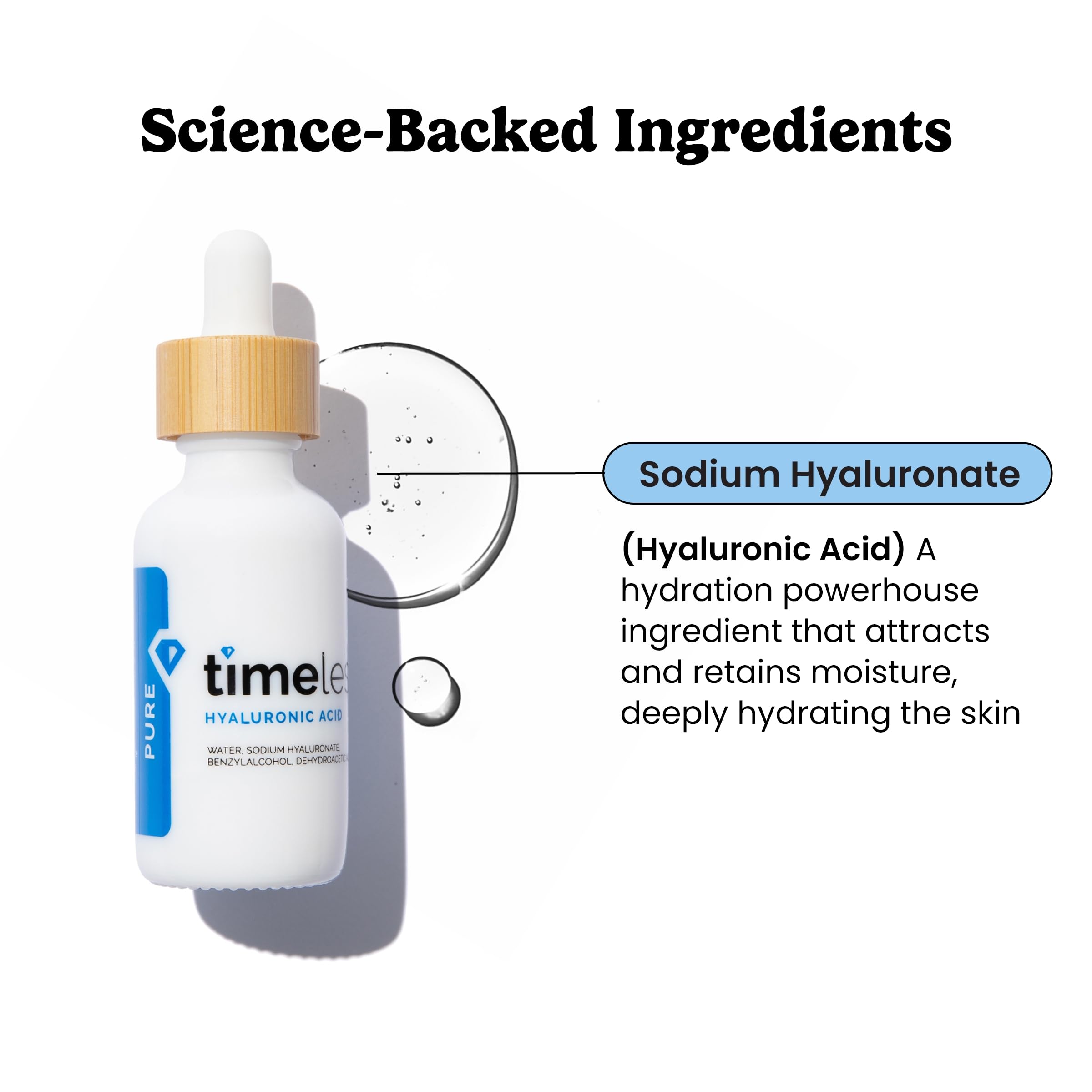 Timeless Skin Care serum acido hialuronico en botella 1 oz para hidratación suave