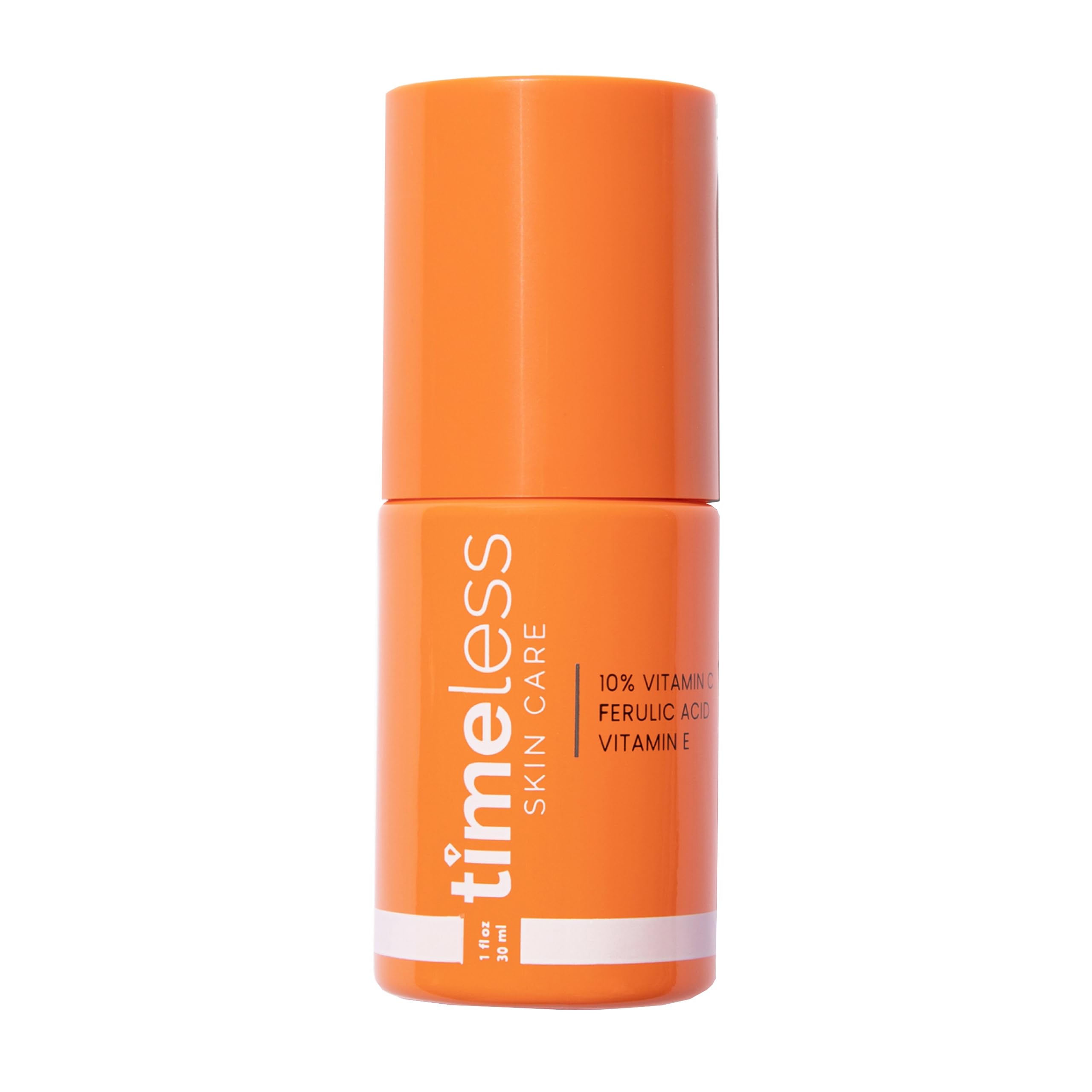 Sérum Timeless Skin Care vitamine C dans sa bouteille, éclat potentiel du teint.
