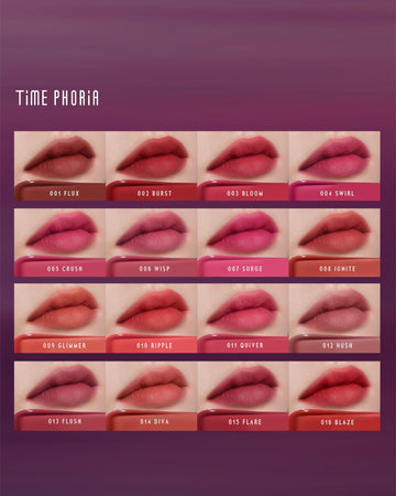 TIMEPHORIA Altera Tinte Labial 015 Flare, cobertura ajustable para intensidad deseada.