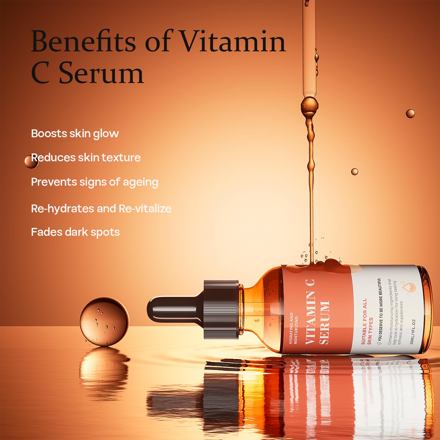 Tinclen Serum Vitamina C: textura ligera y rápida absorción para piel fresca