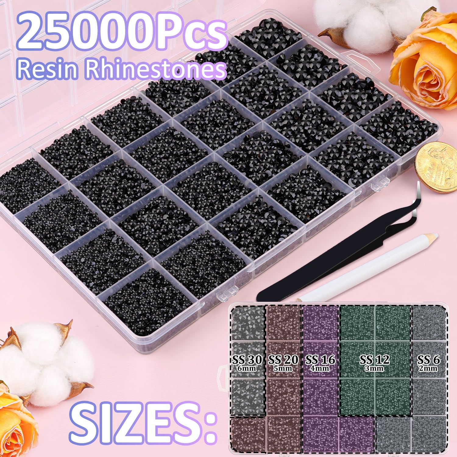 Piedras resina negras 2-6mm TINKRSTUFF, mezcla versátil para calzado y tazas