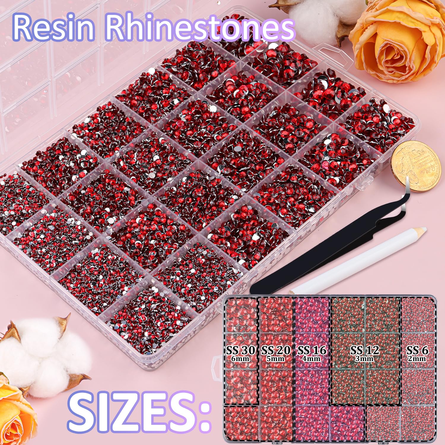 Piedras de resina rojas TINKRSTUFF 3 mm con facetas para joyería.