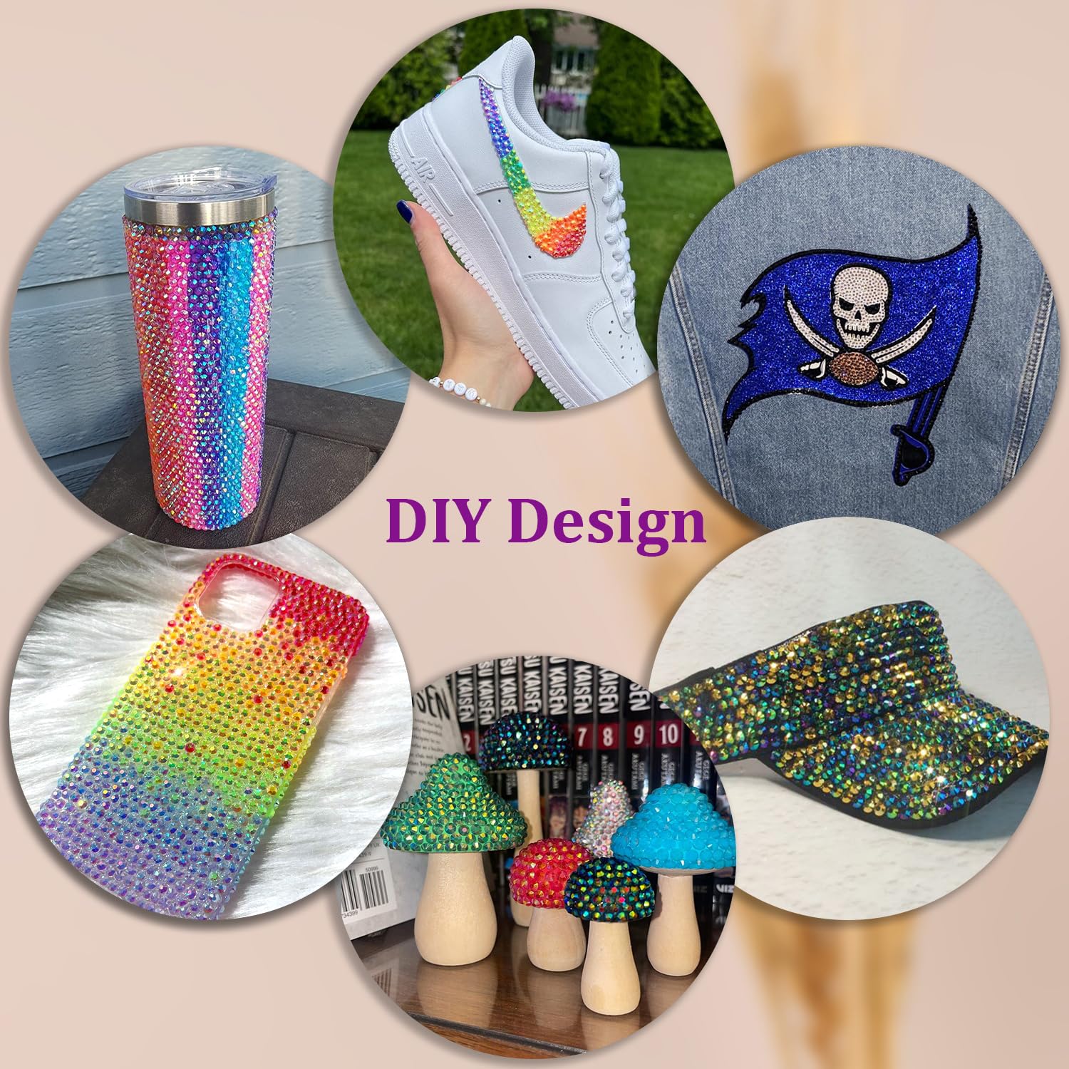 Gemas resina iridiscentes TINKRSTUFF listas para zapatos, tazas y botellas.